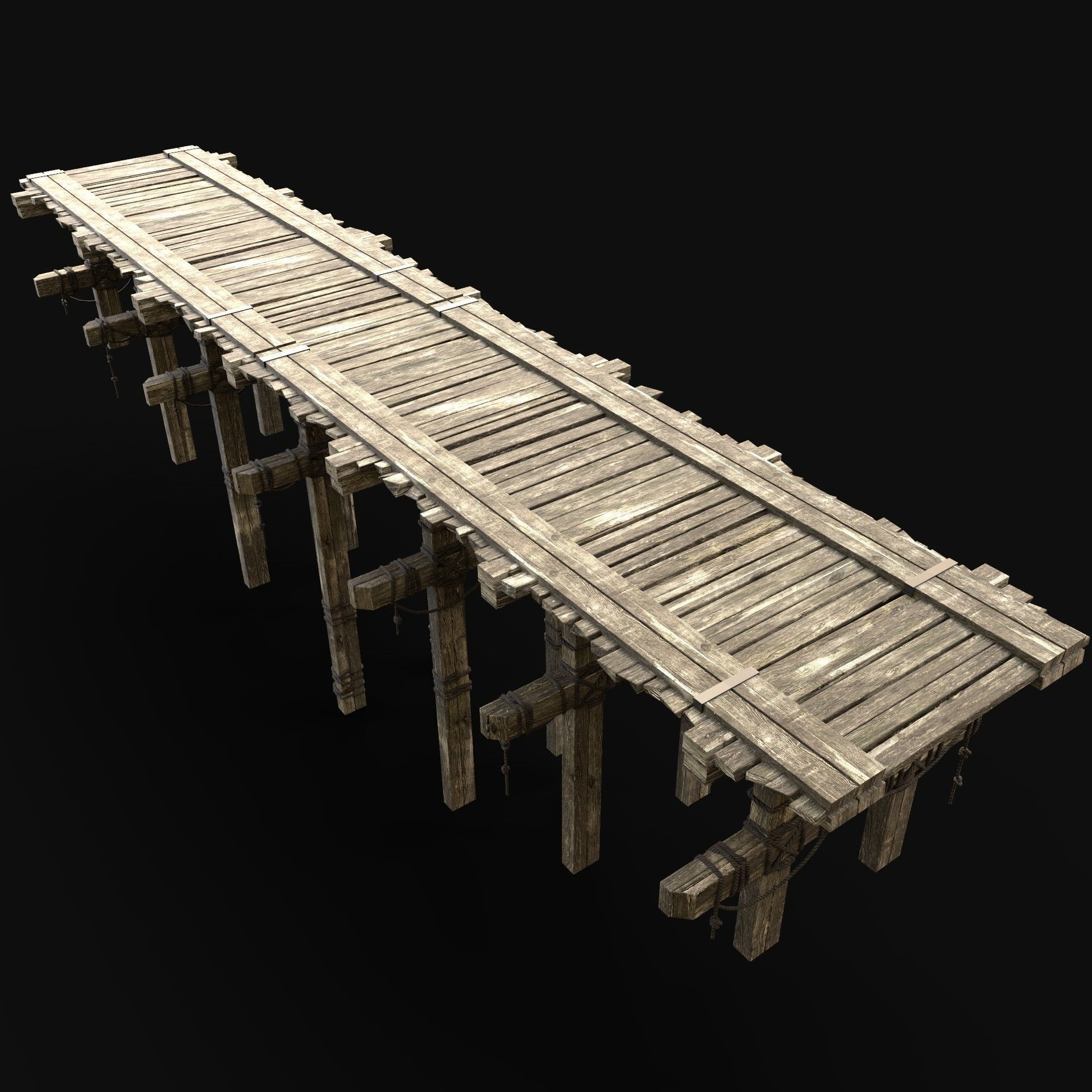 RAIL BRIDGE MEDIEVAL WOODEN PLATFORM CONSTRUCTION ENTERABLE Low-poly 3D model_5