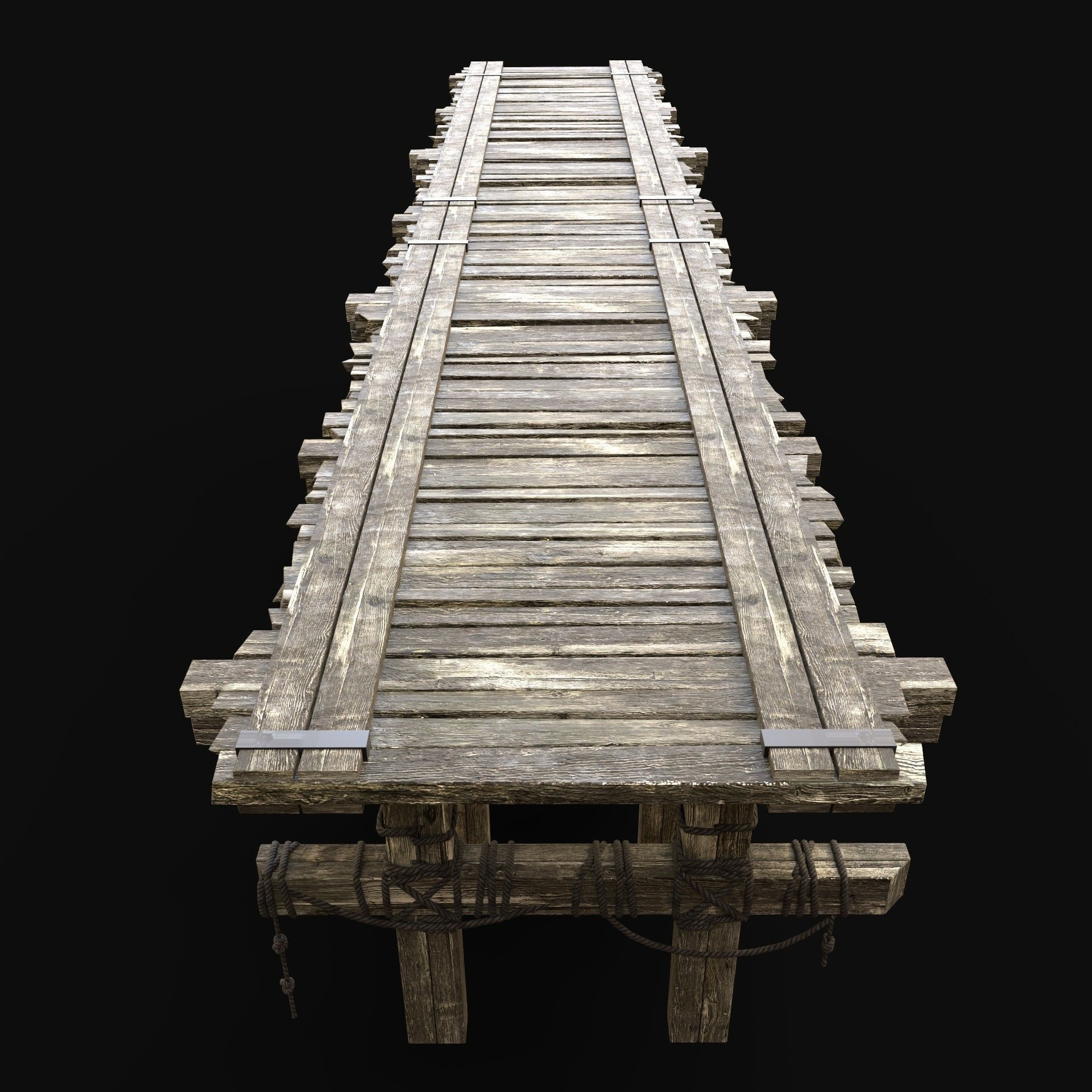 RAIL BRIDGE MEDIEVAL WOODEN PLATFORM CONSTRUCTION ENTERABLE Low-poly 3D model_3