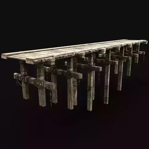 RAIL BRIDGE MEDIEVAL WOODEN PLATFORM CONSTRUCTION ENTERABLE Low-poly 3D model