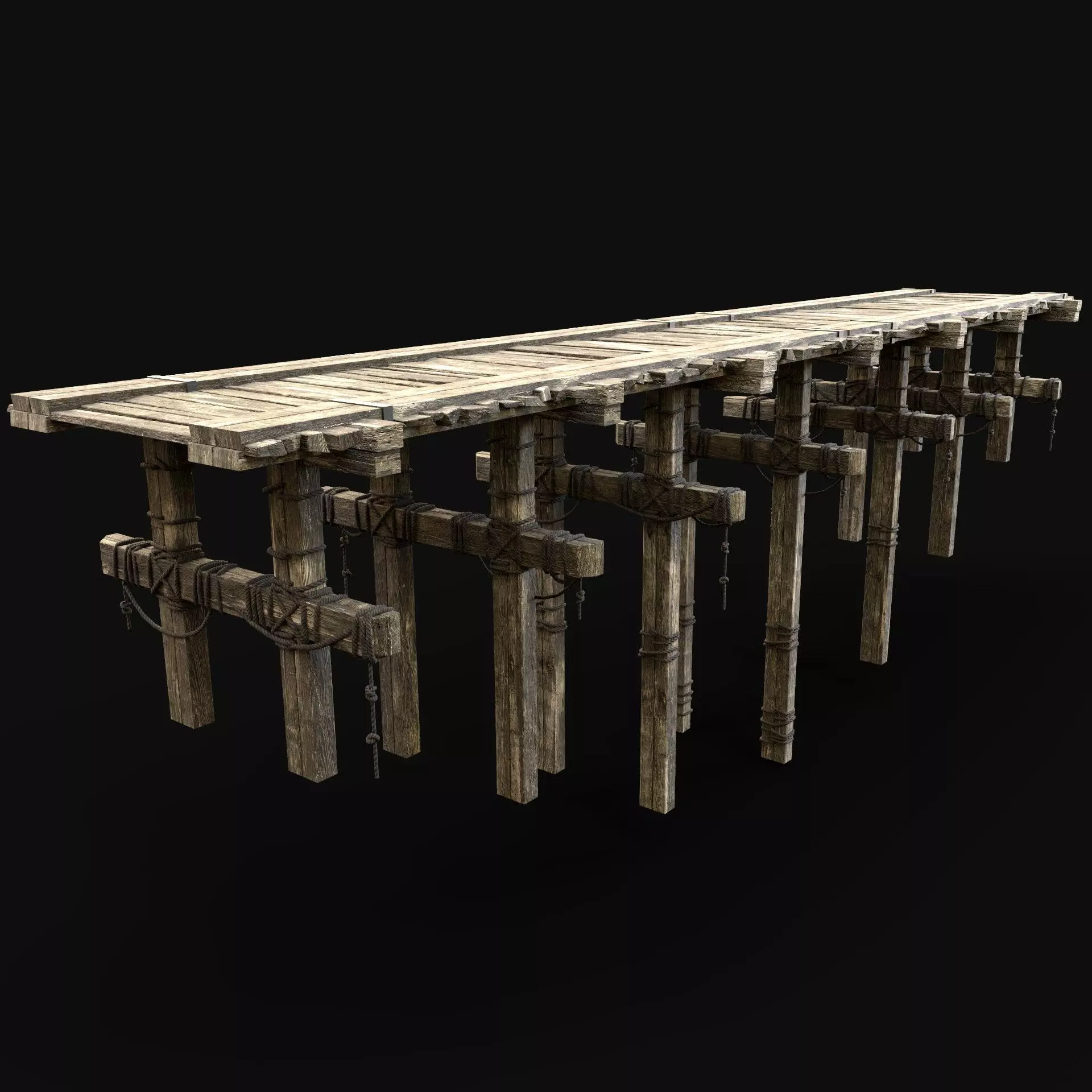 RAIL BRIDGE MEDIEVAL WOODEN PLATFORM CONSTRUCTION ENTERABLE Low-poly 3D model_0