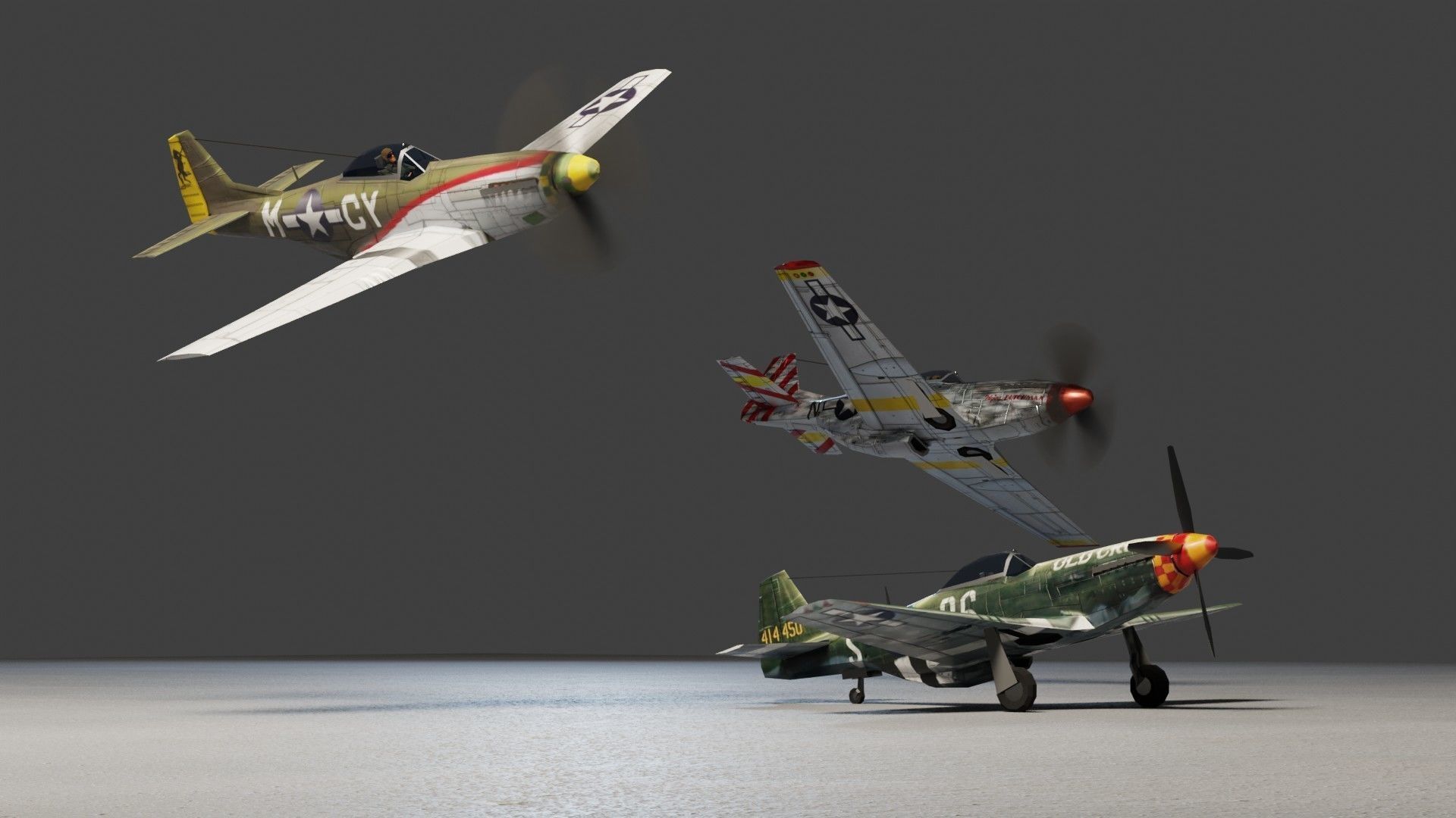 North American P-51D Mustang WW2 fighter Low-poly 3D model_4
