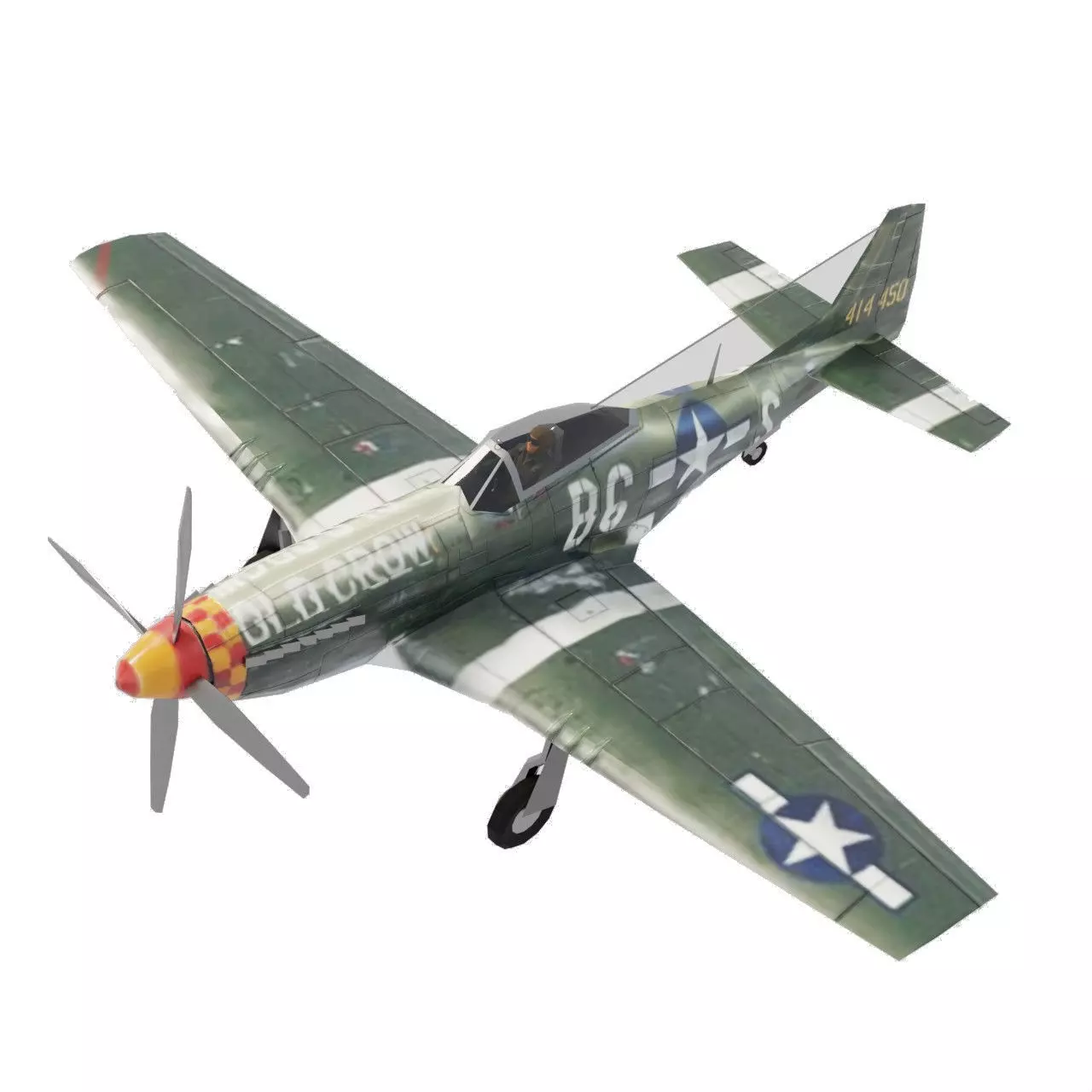 North American P-51D Mustang WW2 fighter Low-poly 3D model_0