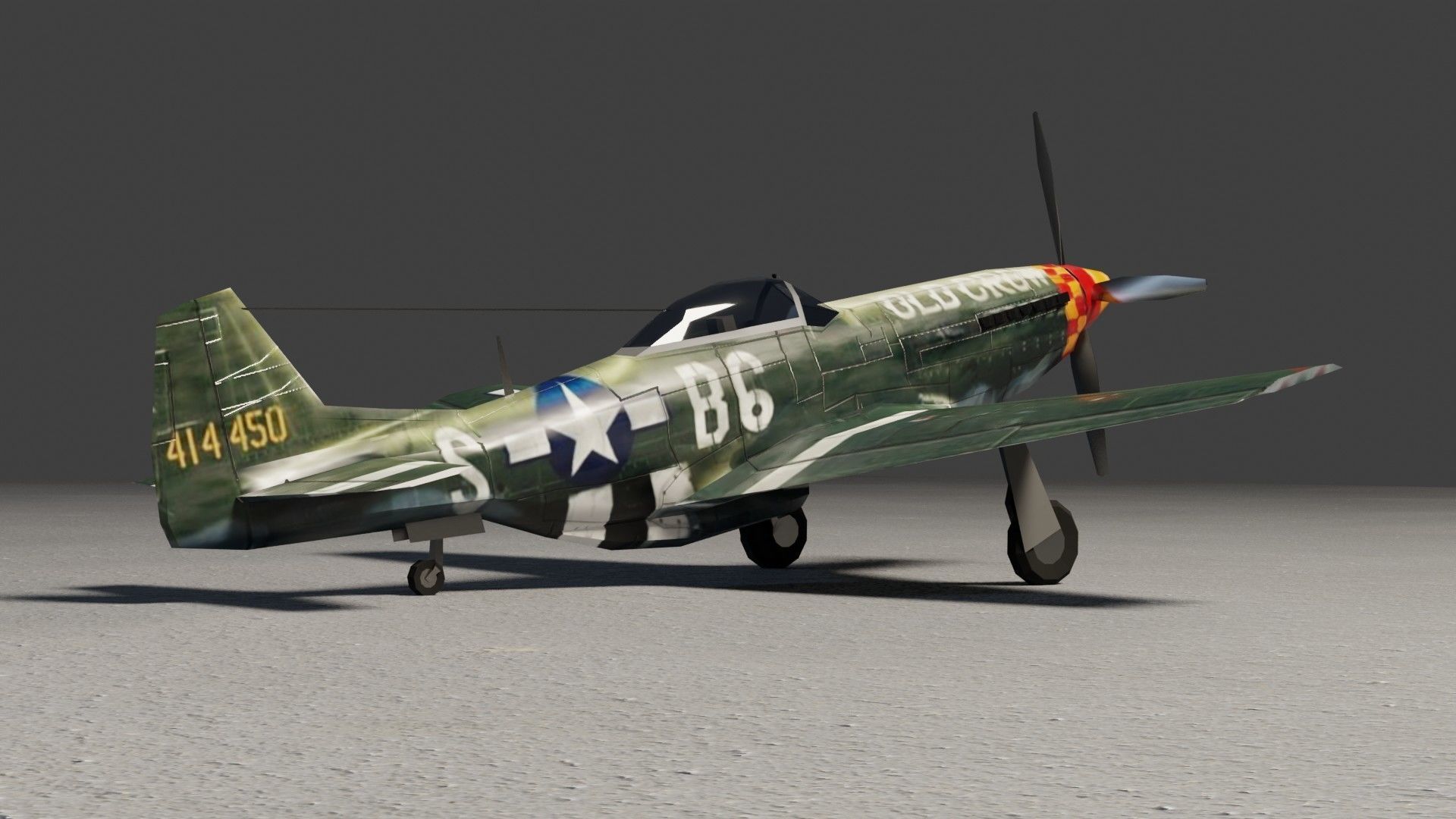 North American P-51D Mustang WW2 fighter Low-poly 3D model_9
