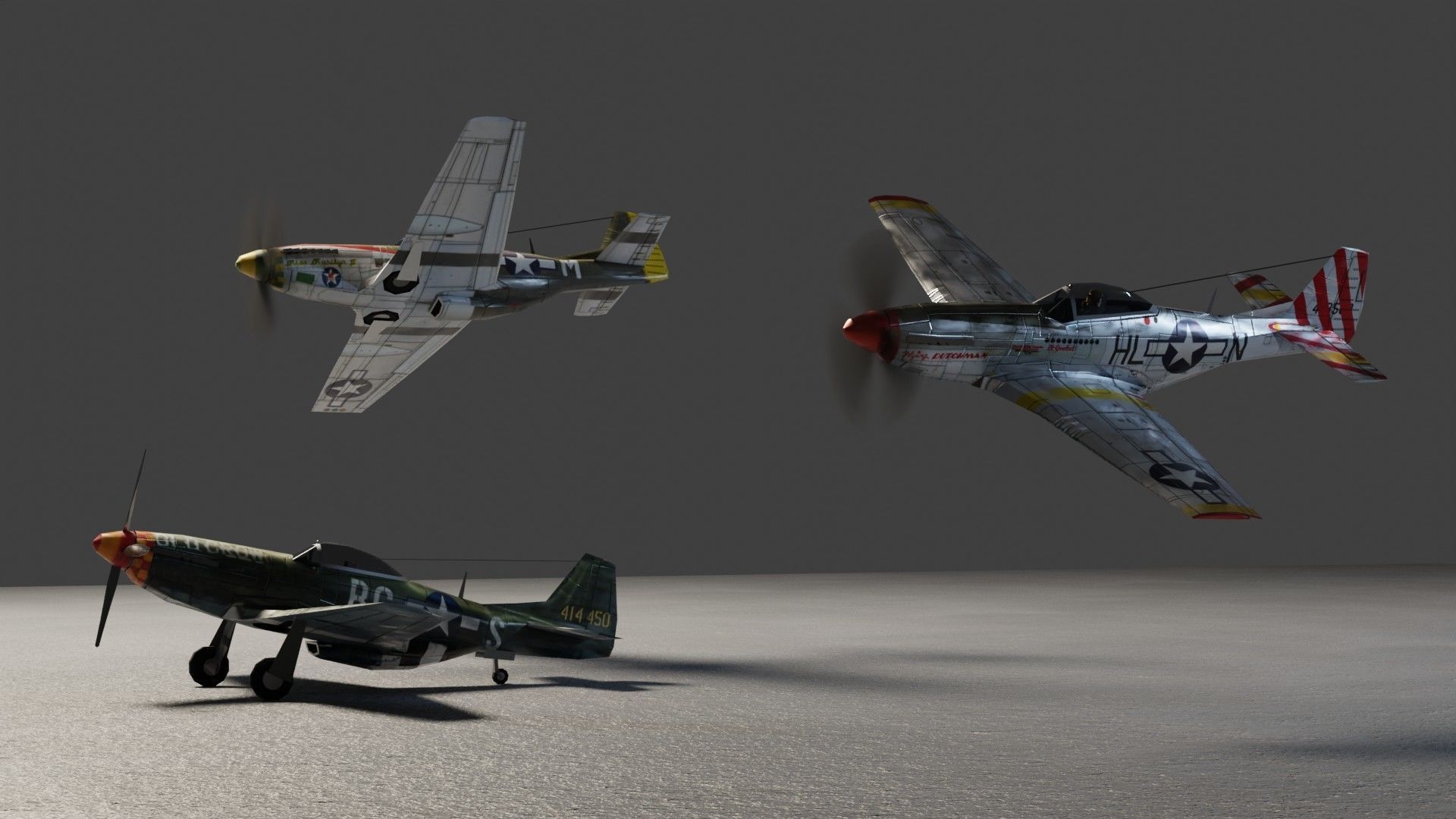 North American P-51D Mustang WW2 fighter Low-poly 3D model_3