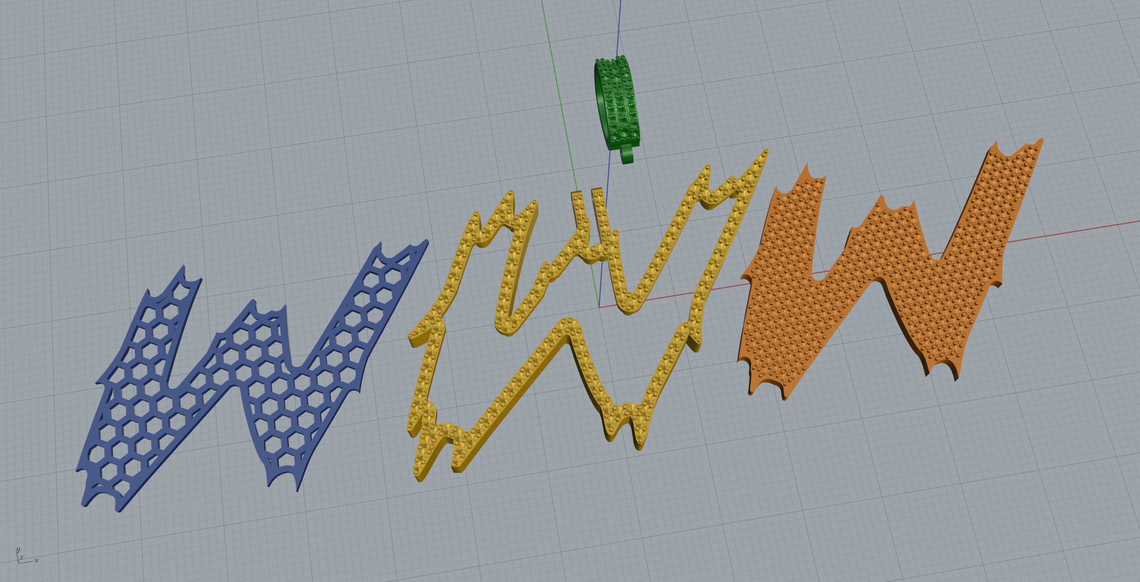 W Font Pendant 3D print model_11