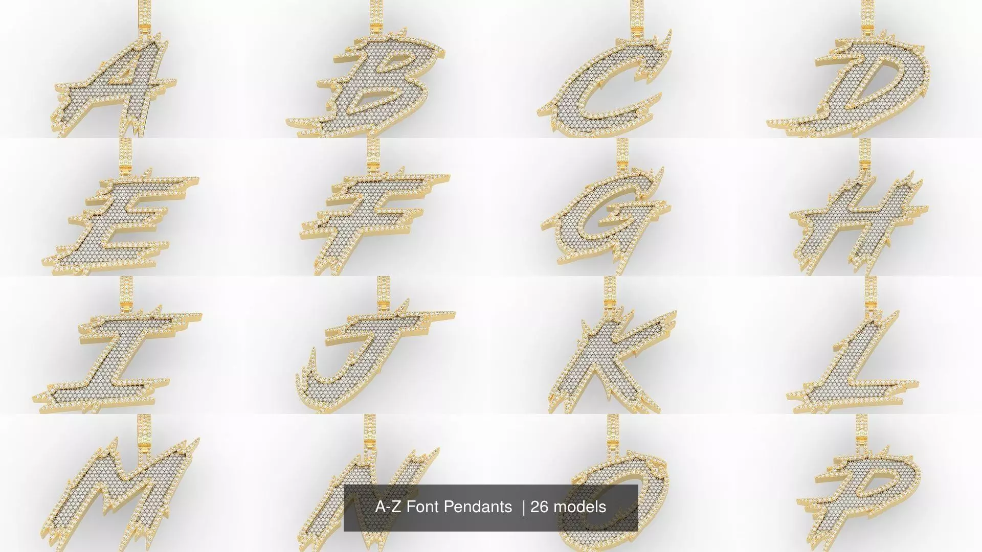 A-Z Font Pendants  3D Model Collection_0