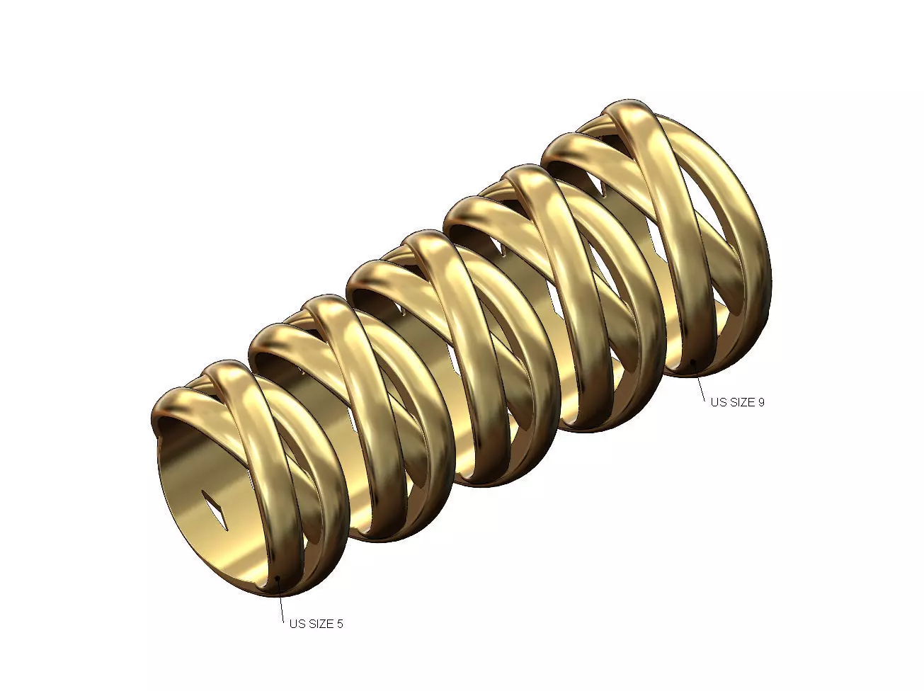 Open work overlapping rings fashion band US sizes 5to9 3D print model_0