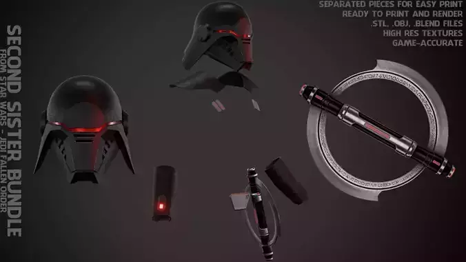 Second Sister Full Armor And Lightsaber for cosplay 3D Model Collection