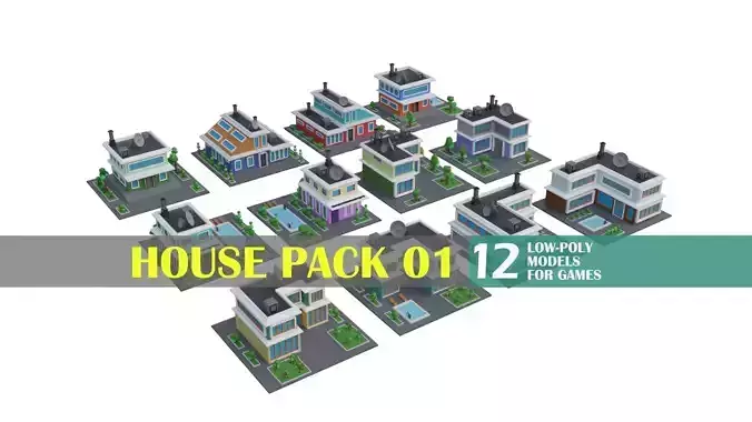 Low Poly House Pack Low-poly 3D model