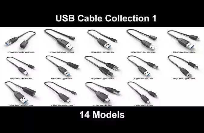 Usb Cable Collection 1 - 14 Types 