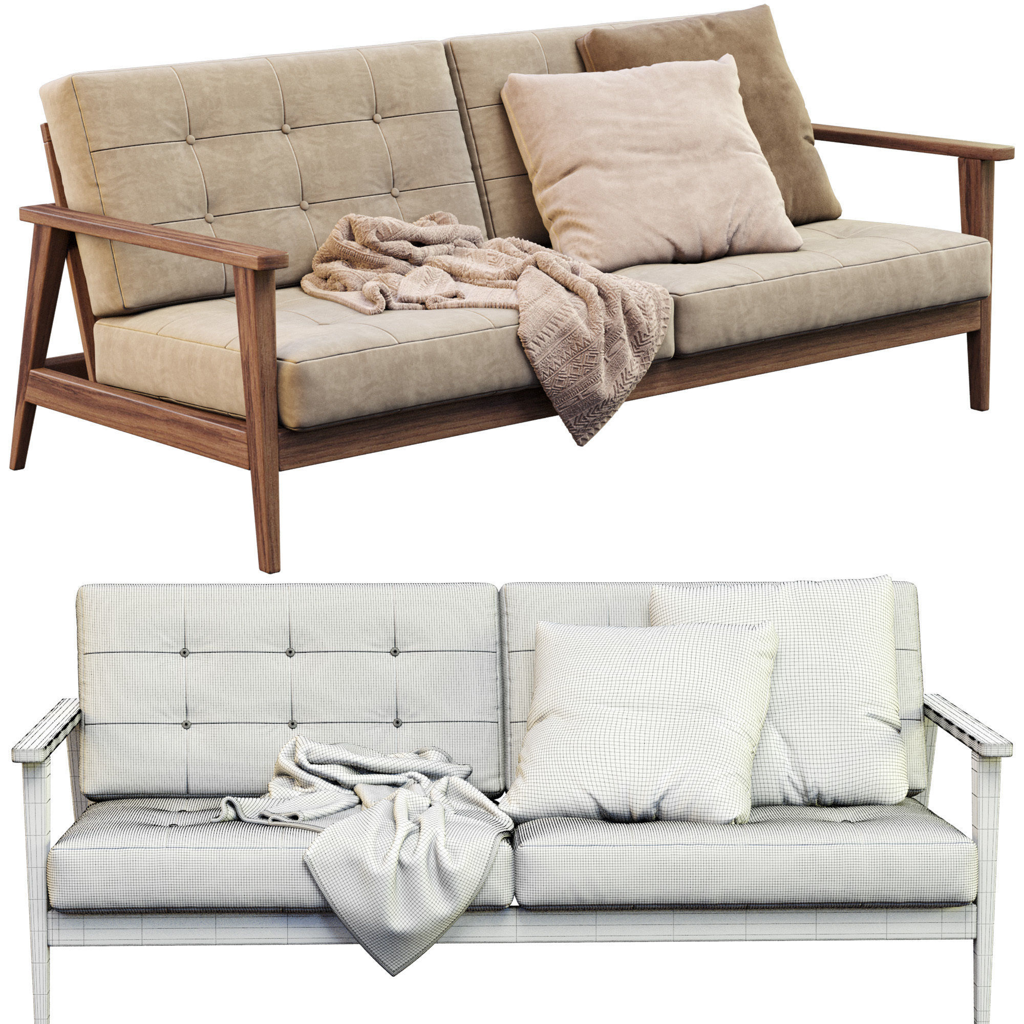 The Mid Century Show Wood Sofa 3D model_10