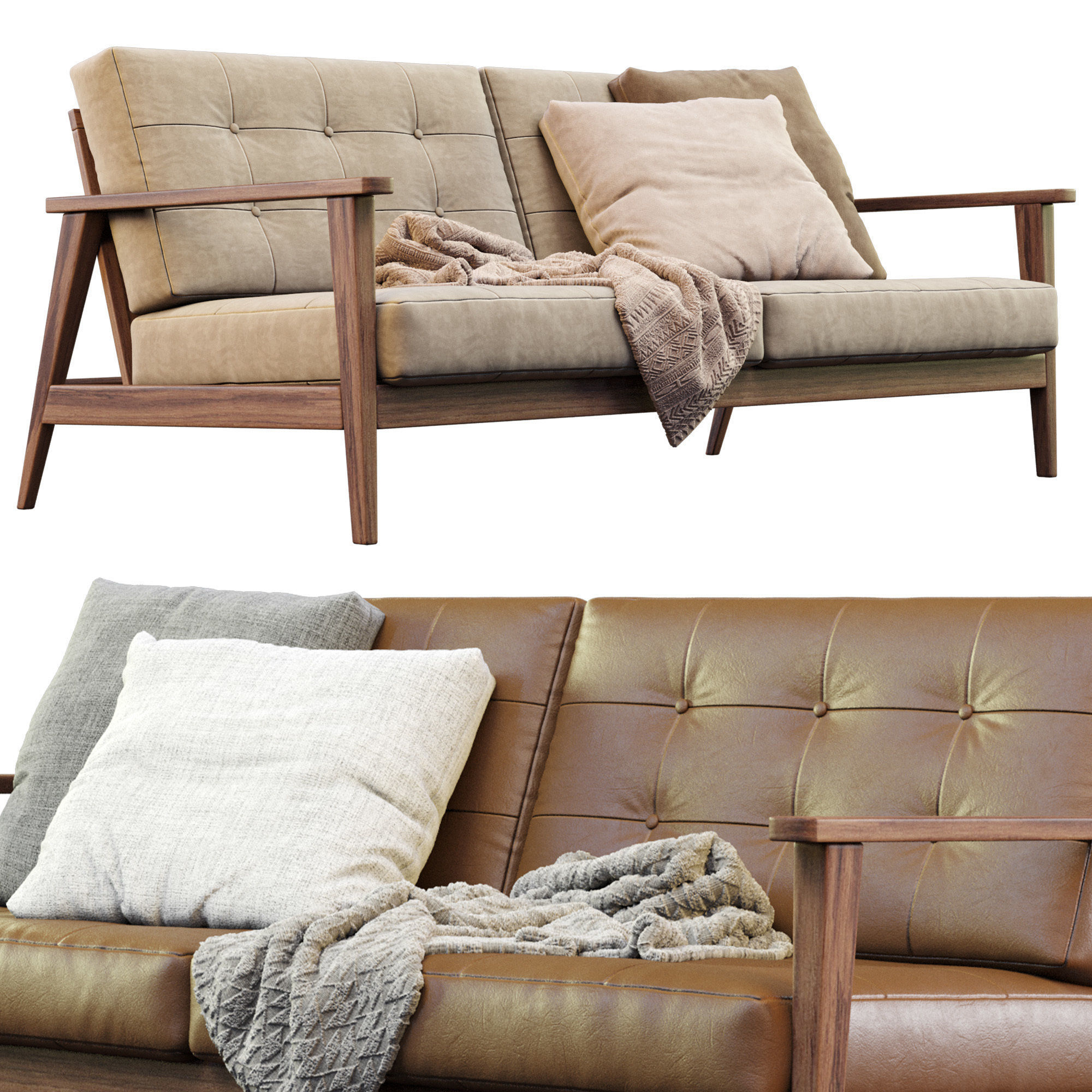 The Mid Century Show Wood Sofa 3D model_9