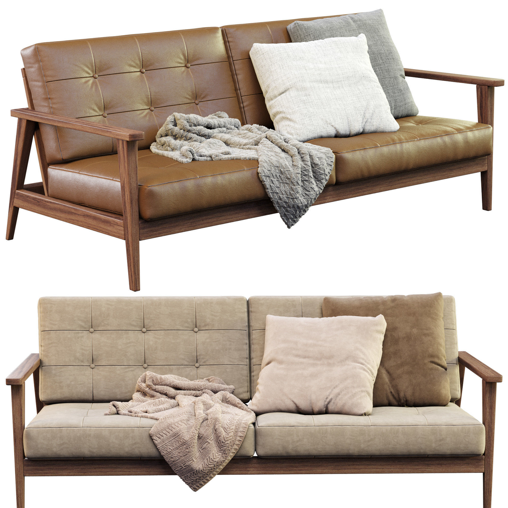 The Mid Century Show Wood Sofa 3D model_8