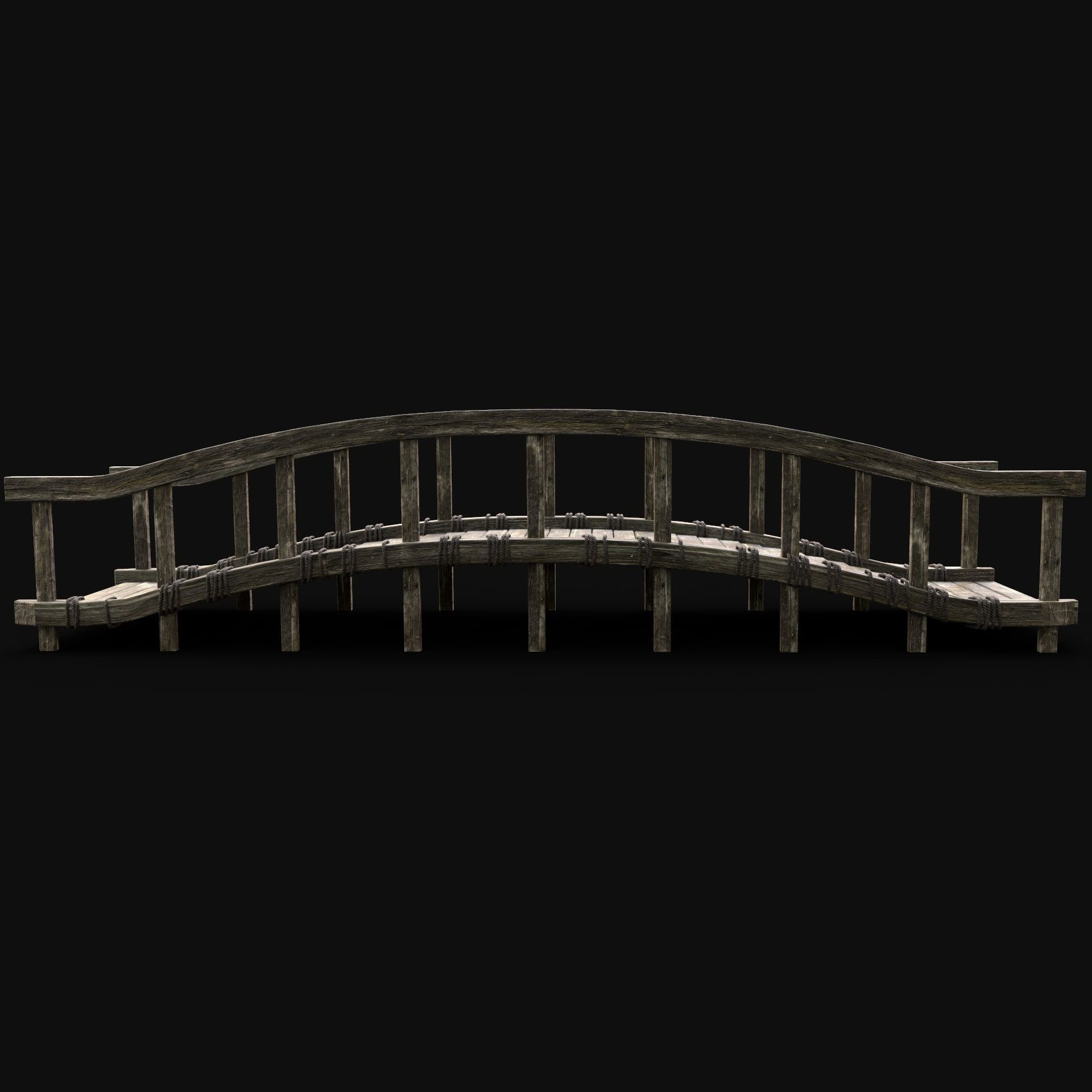WOODEN BRIDGE MEDIEVAL PLATFORM CONSTRUCTION ENTERABLE Low-poly 3D model_1