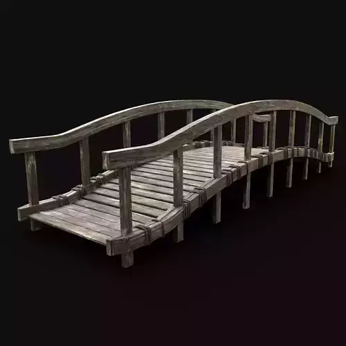 WOODEN BRIDGE MEDIEVAL PLATFORM CONSTRUCTION ENTERABLE Low-poly 3D model