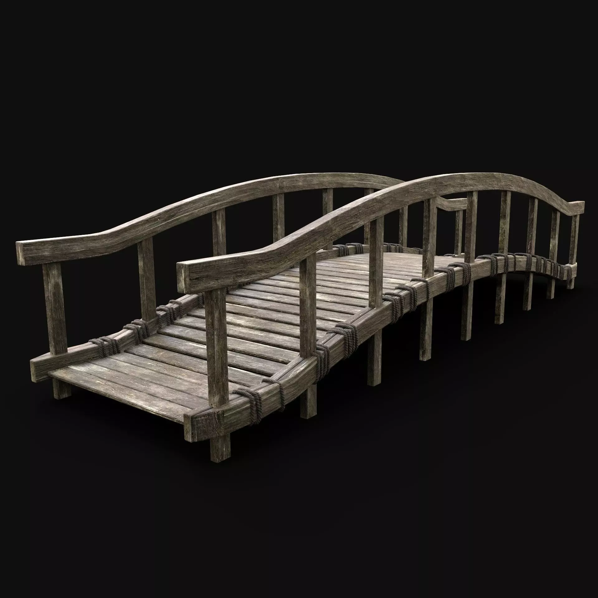 WOODEN BRIDGE MEDIEVAL PLATFORM CONSTRUCTION ENTERABLE Low-poly 3D model_0