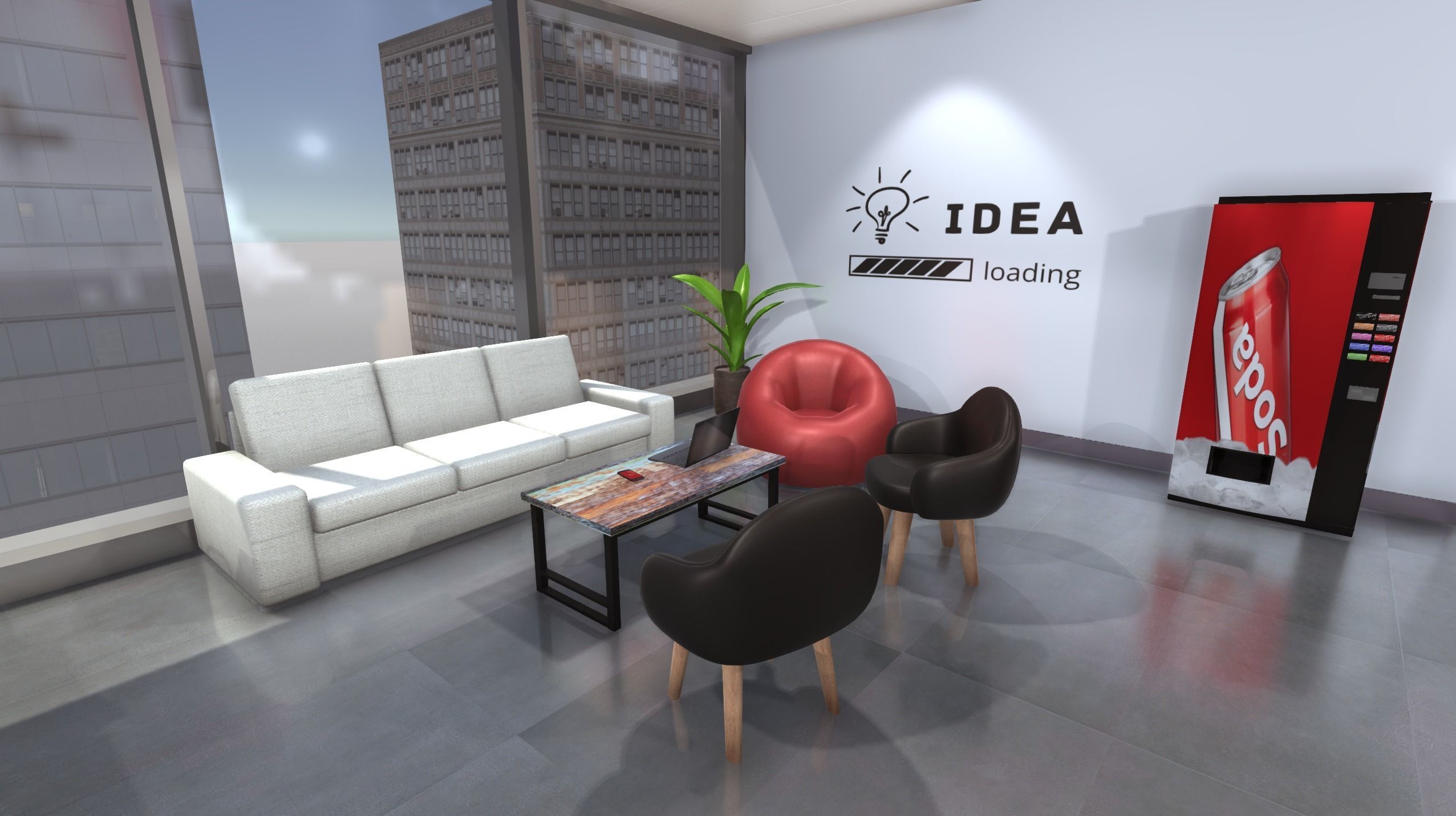 Coworking office Low-poly 3D model_12