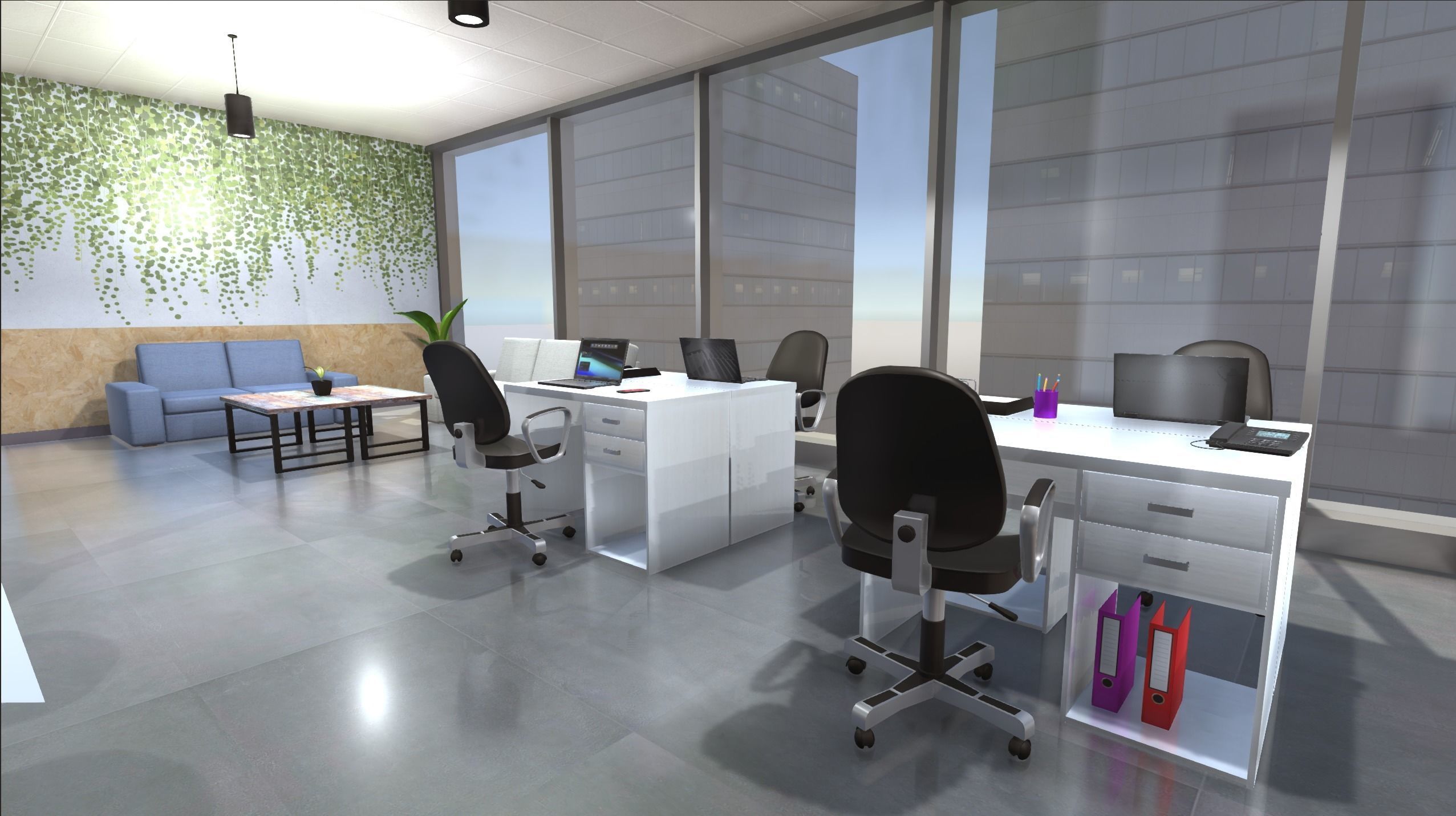 Coworking office Low-poly 3D model_6