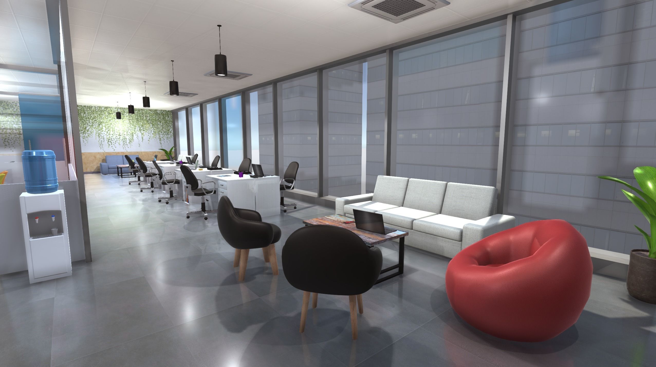 Coworking office Low-poly 3D model_9