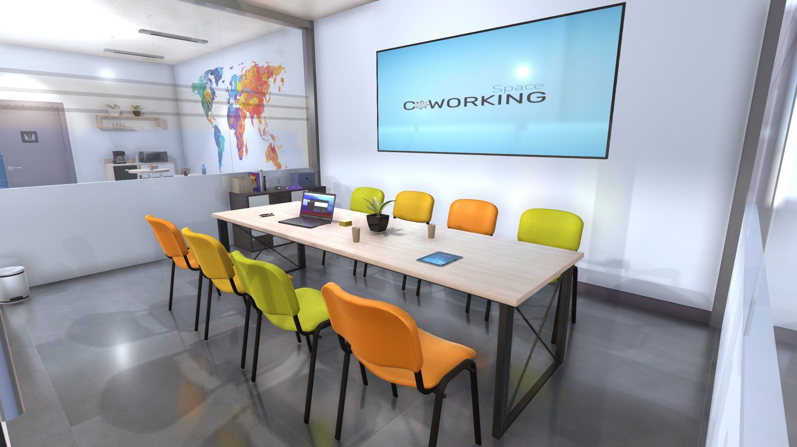 Coworking office Low-poly 3D model_15