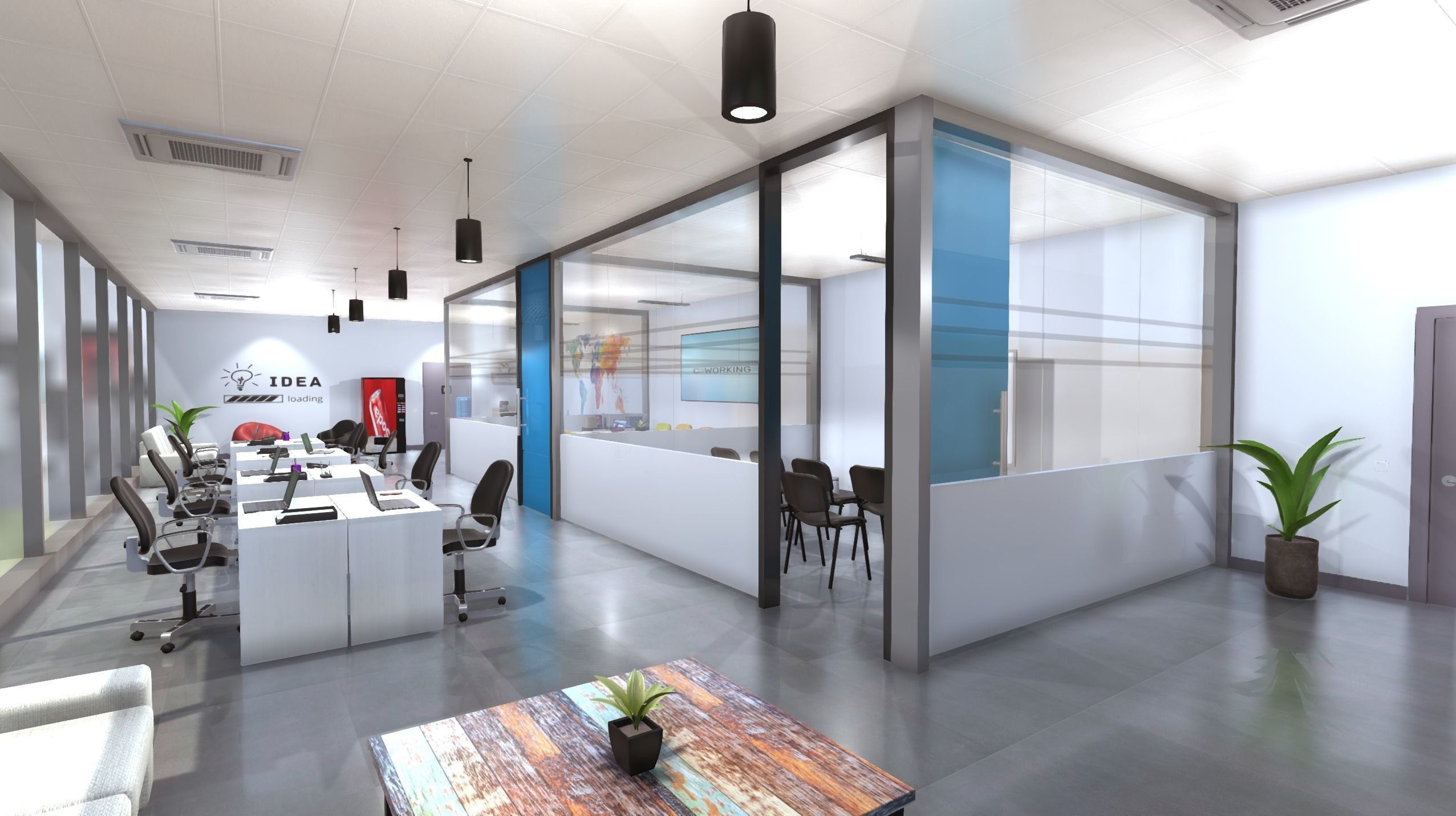 Coworking office Low-poly 3D model_1