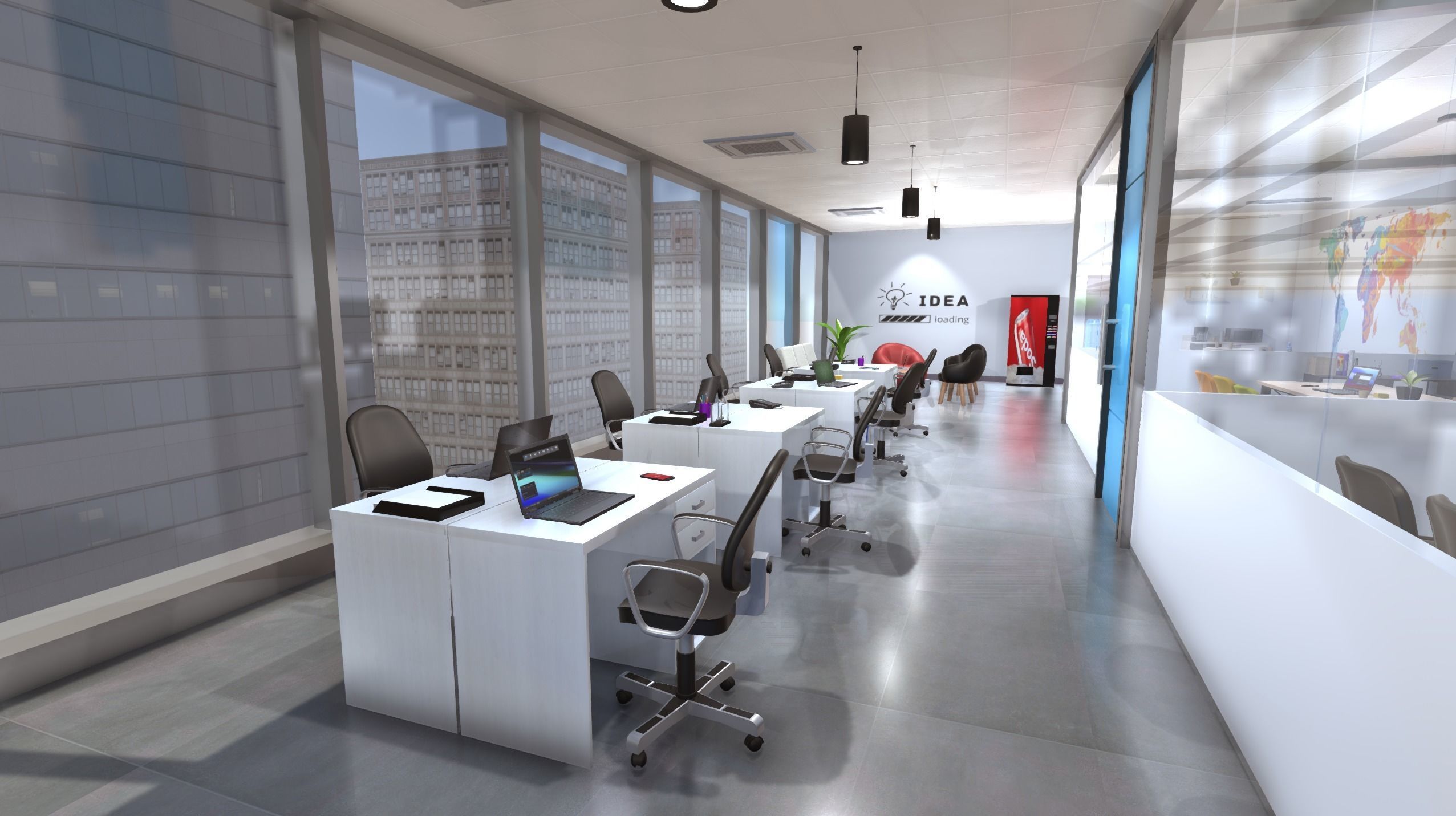 Coworking office Low-poly 3D model_7