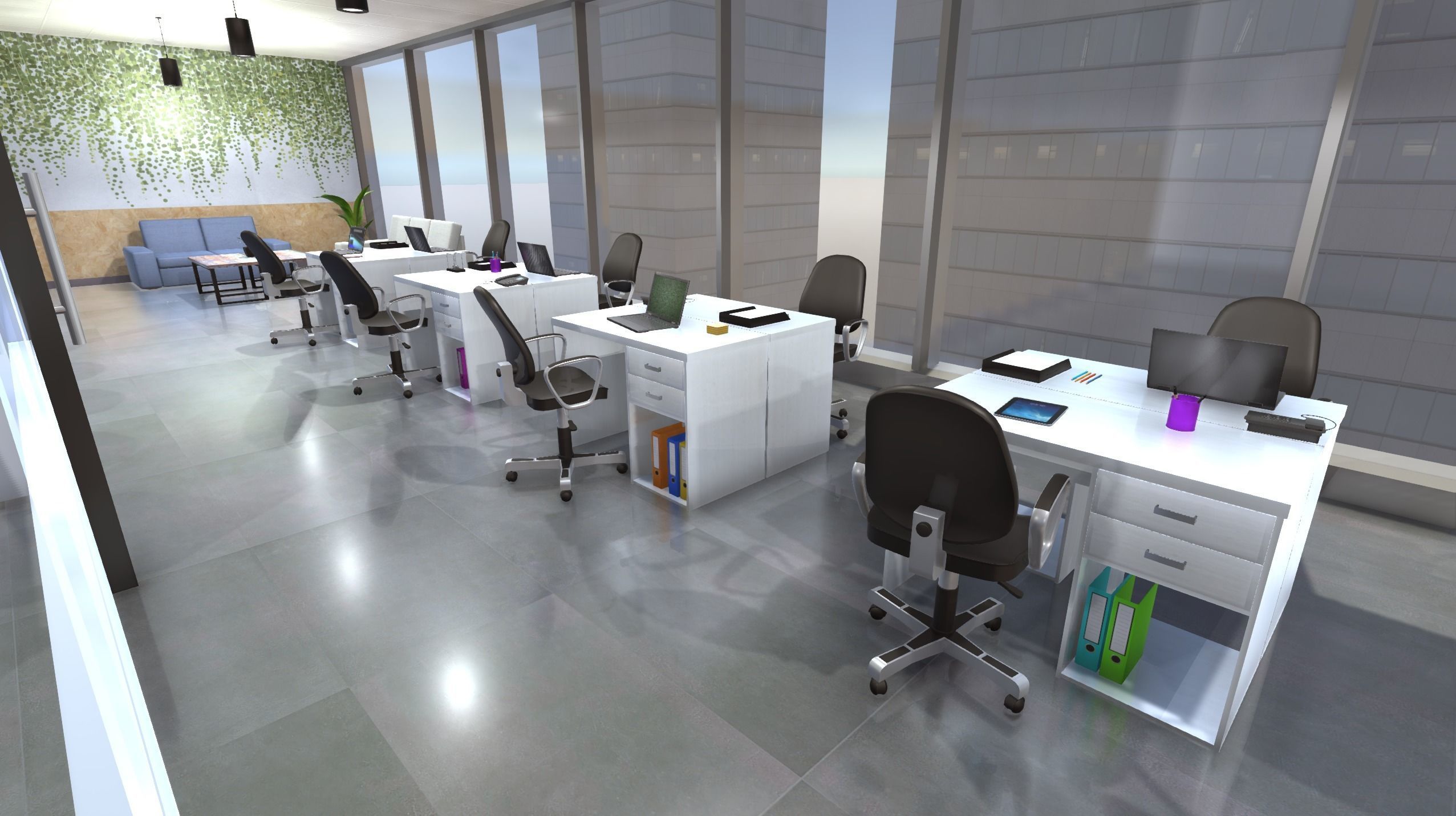 Coworking office Low-poly 3D model_5