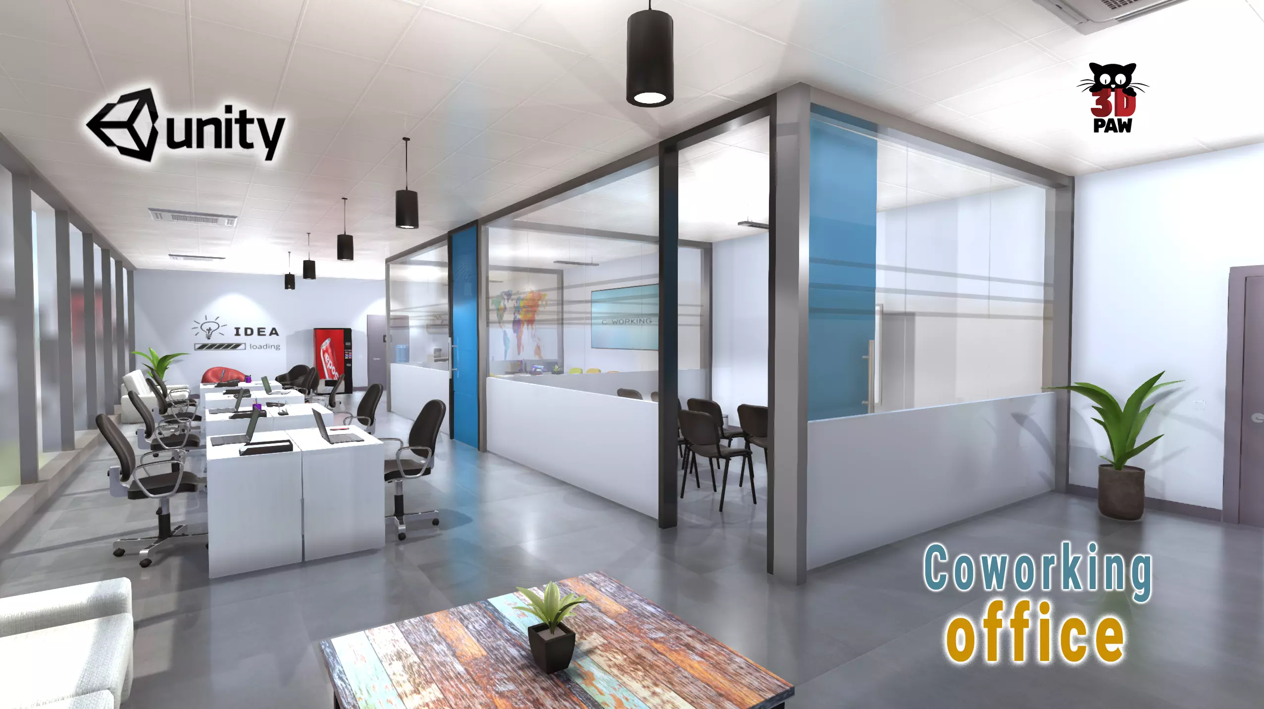 Coworking office Low-poly 3D model_0