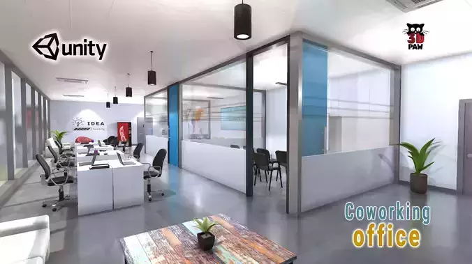 Coworking office Low-poly 3D model
