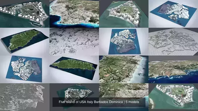 Five Island of USA Italy Barbados Dominica 3D Model Collection