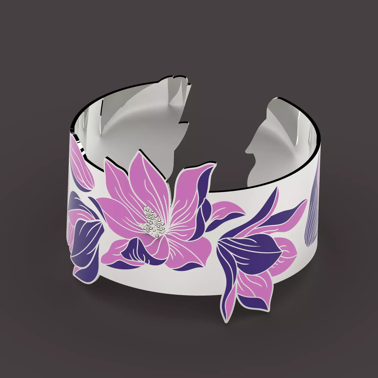 Magnolia enamel bracelet 3D print model_0