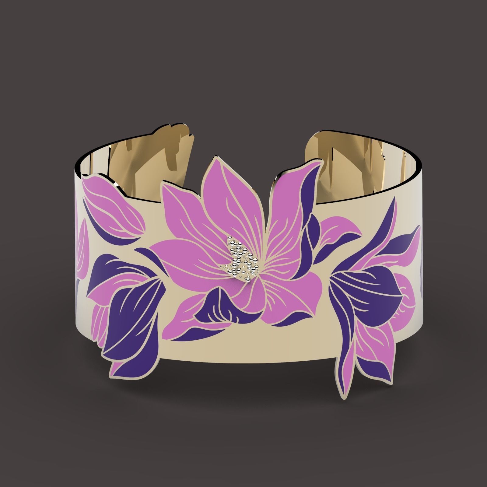 Magnolia enamel bracelet 3D print model_7