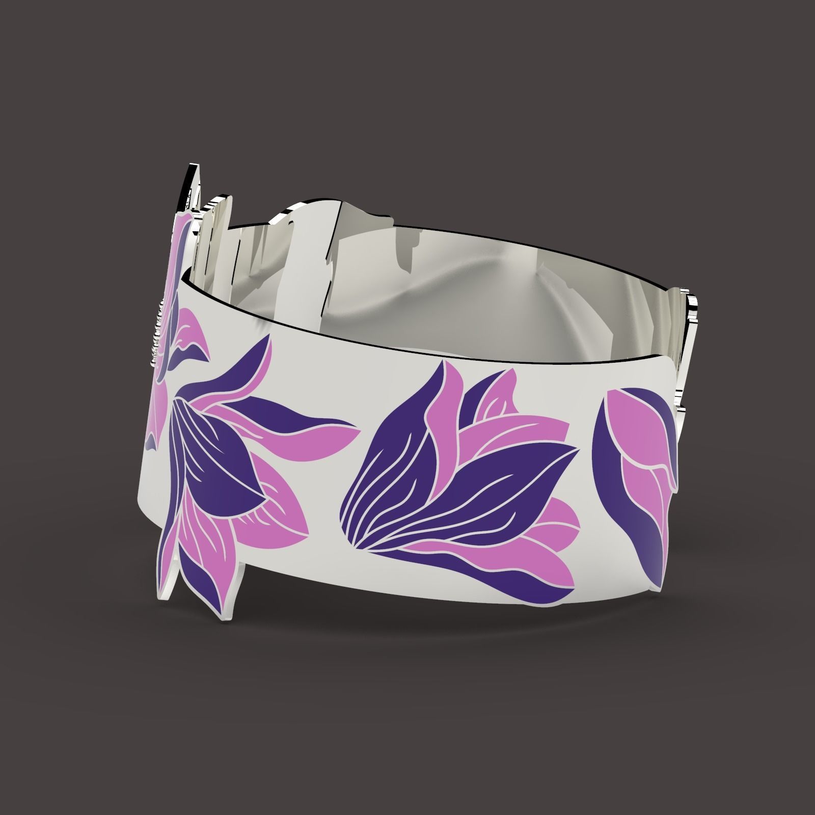 Magnolia enamel bracelet 3D print model_1