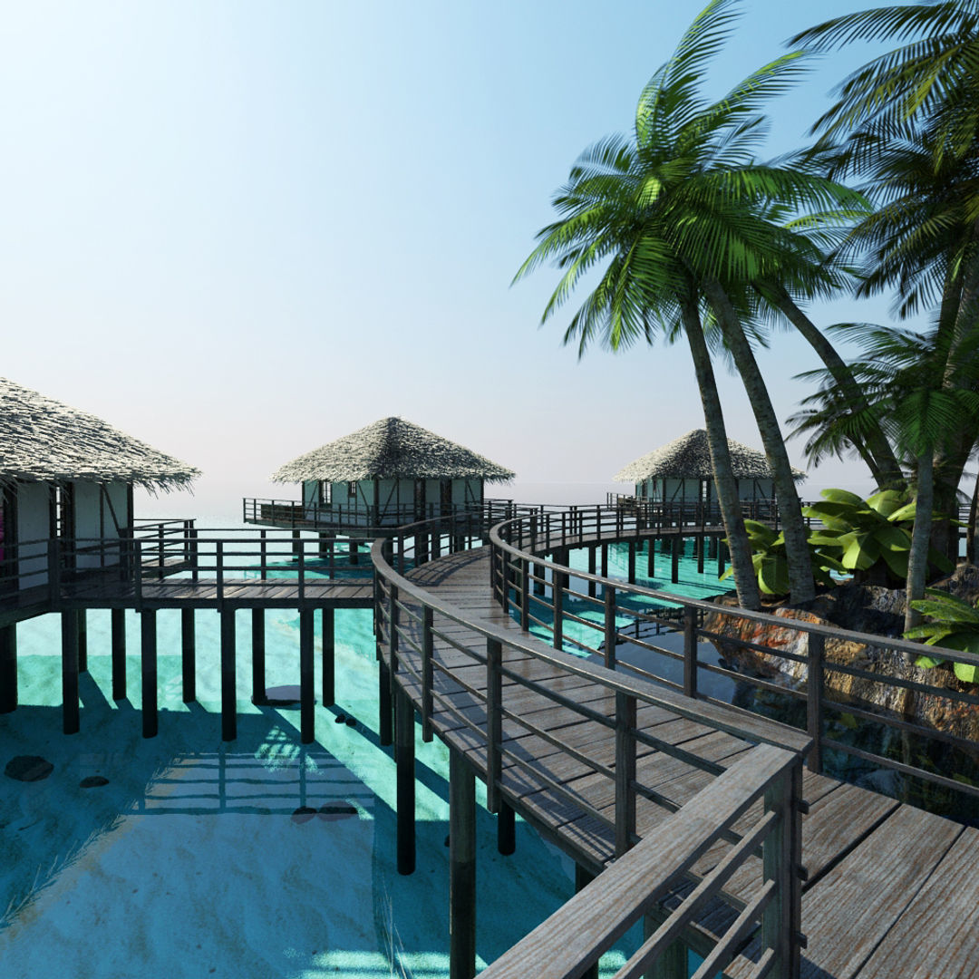 Holiday Beach Hut Scene 3D model_7