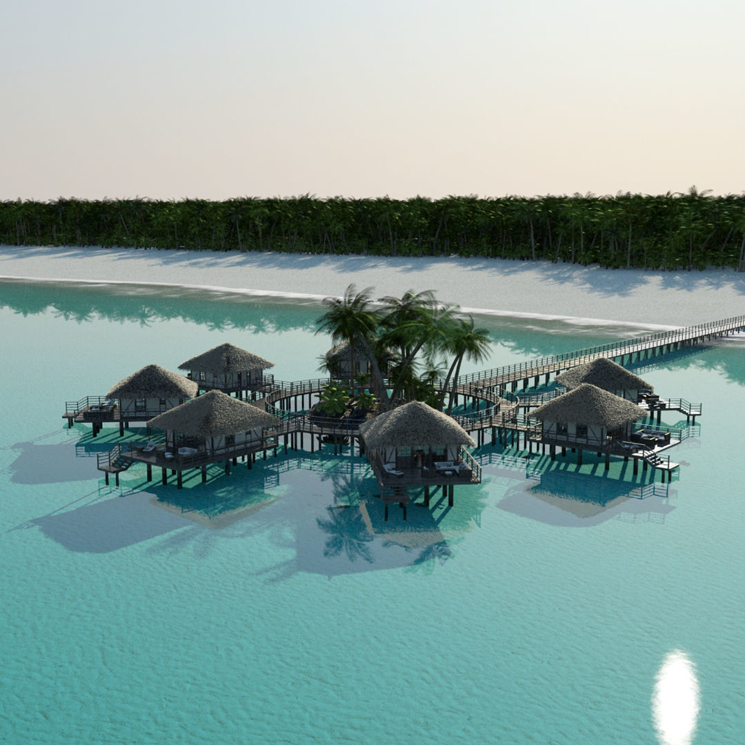 Holiday Beach Hut Scene 3D model_0