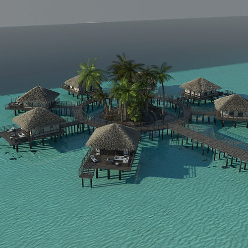 Holiday Beach Hut Scene 3D model 7