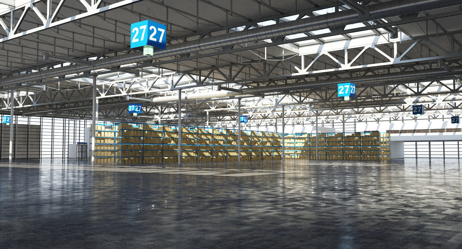 Warehouse 7 industrial building with roof 3D model_7