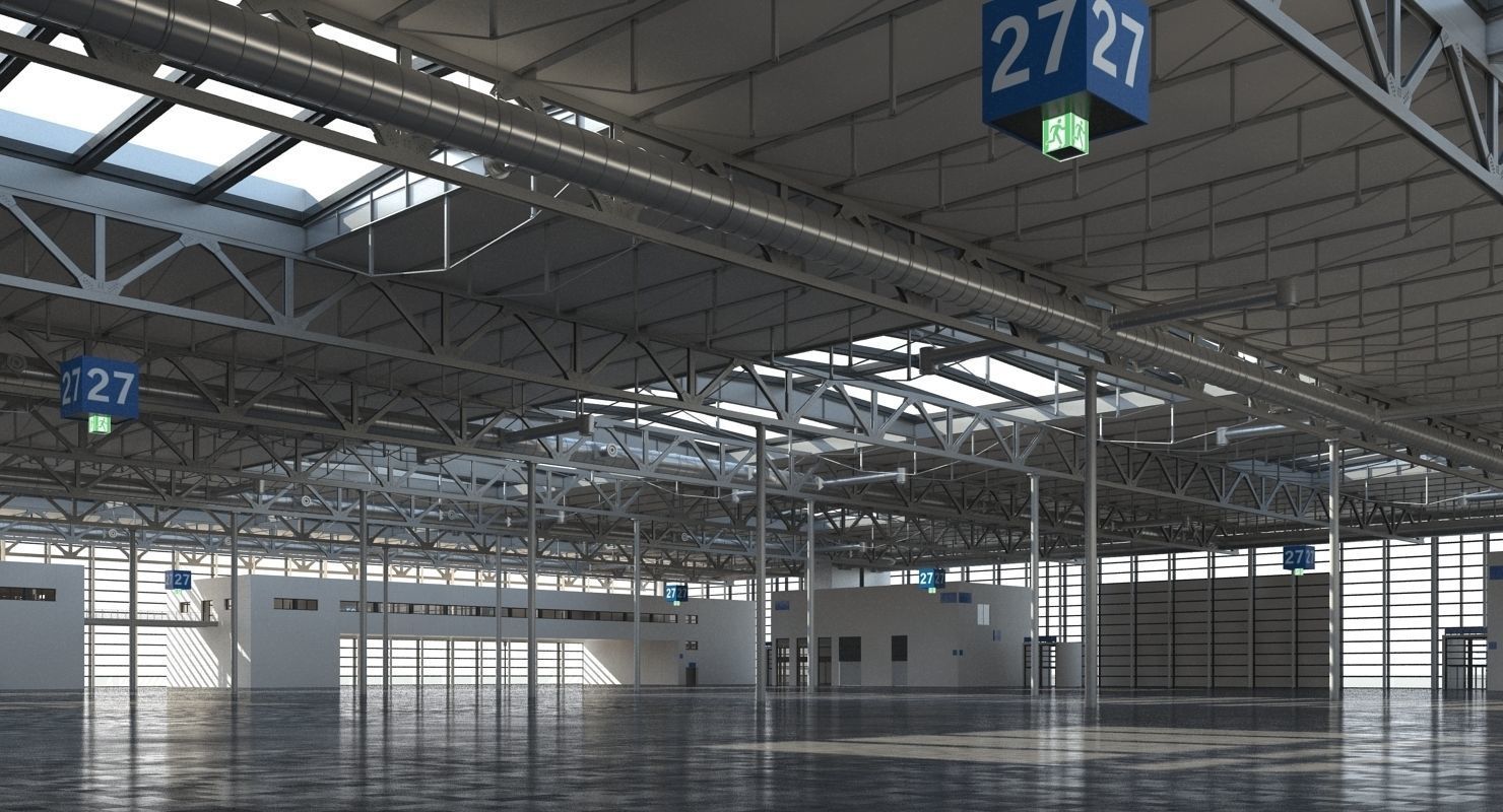 Warehouse 7 industrial building with roof 3D model_8
