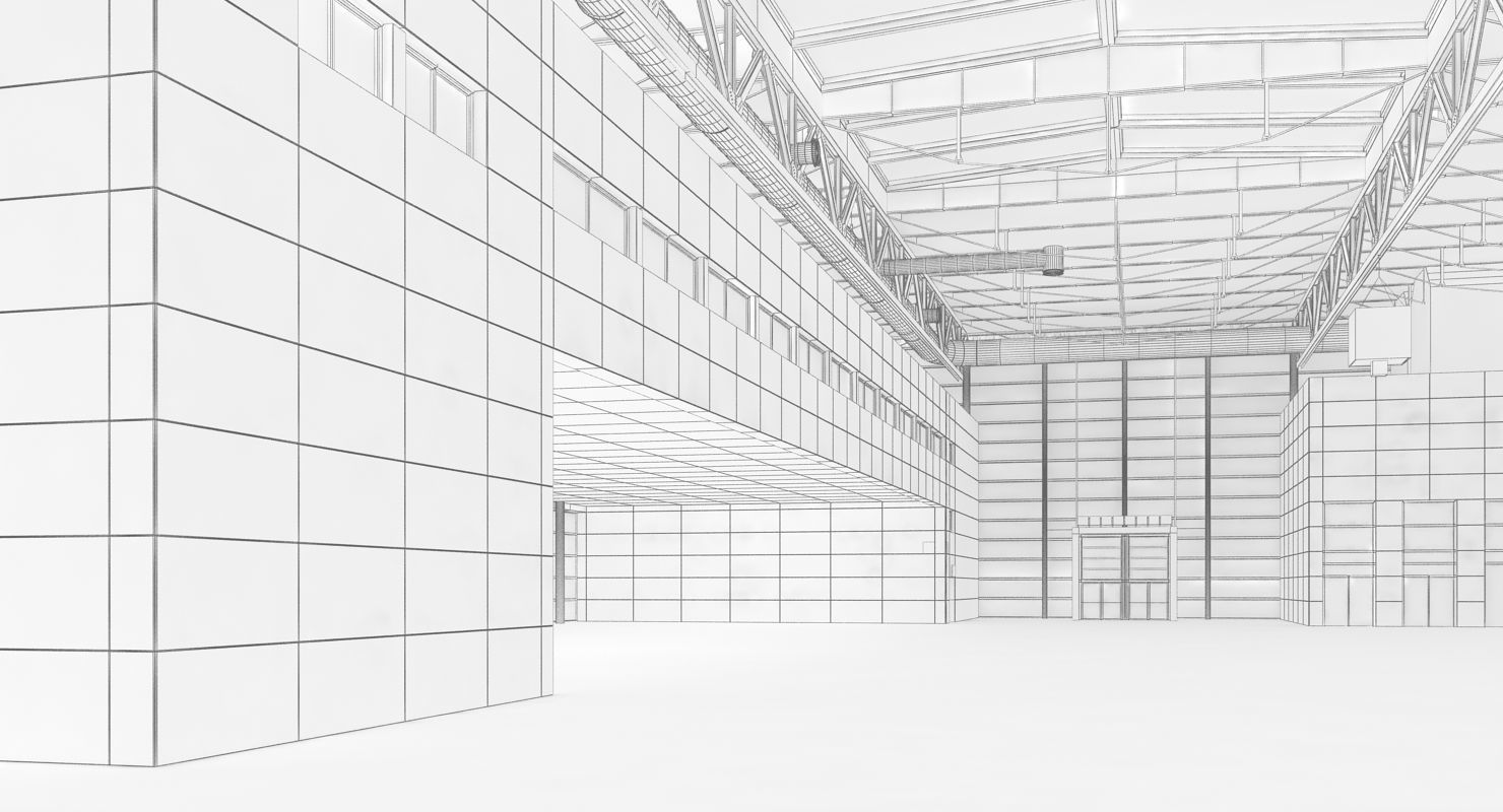 Warehouse 7 industrial building with roof 3D model_14