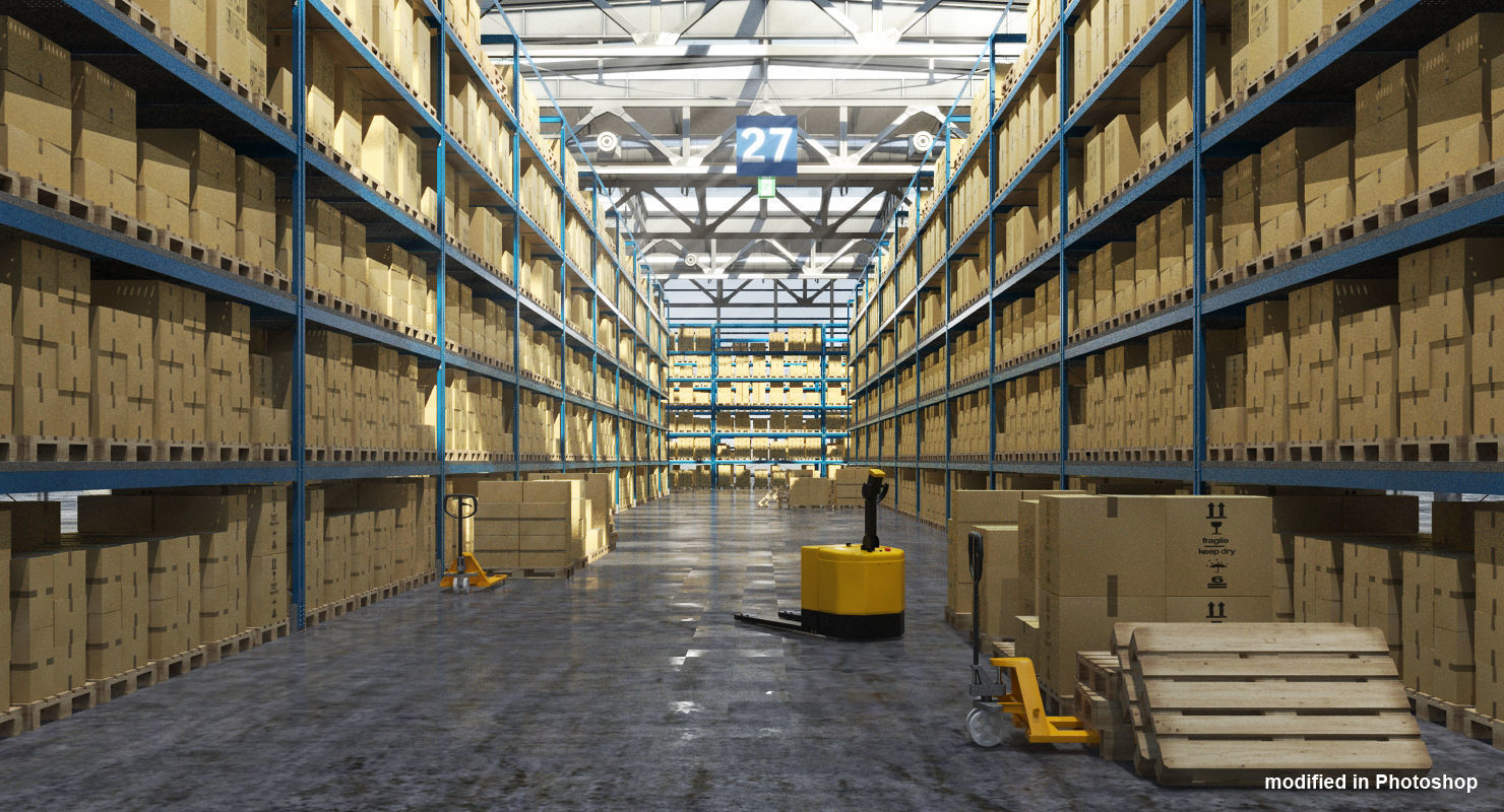 Warehouse 7 industrial building with roof 3D model_2