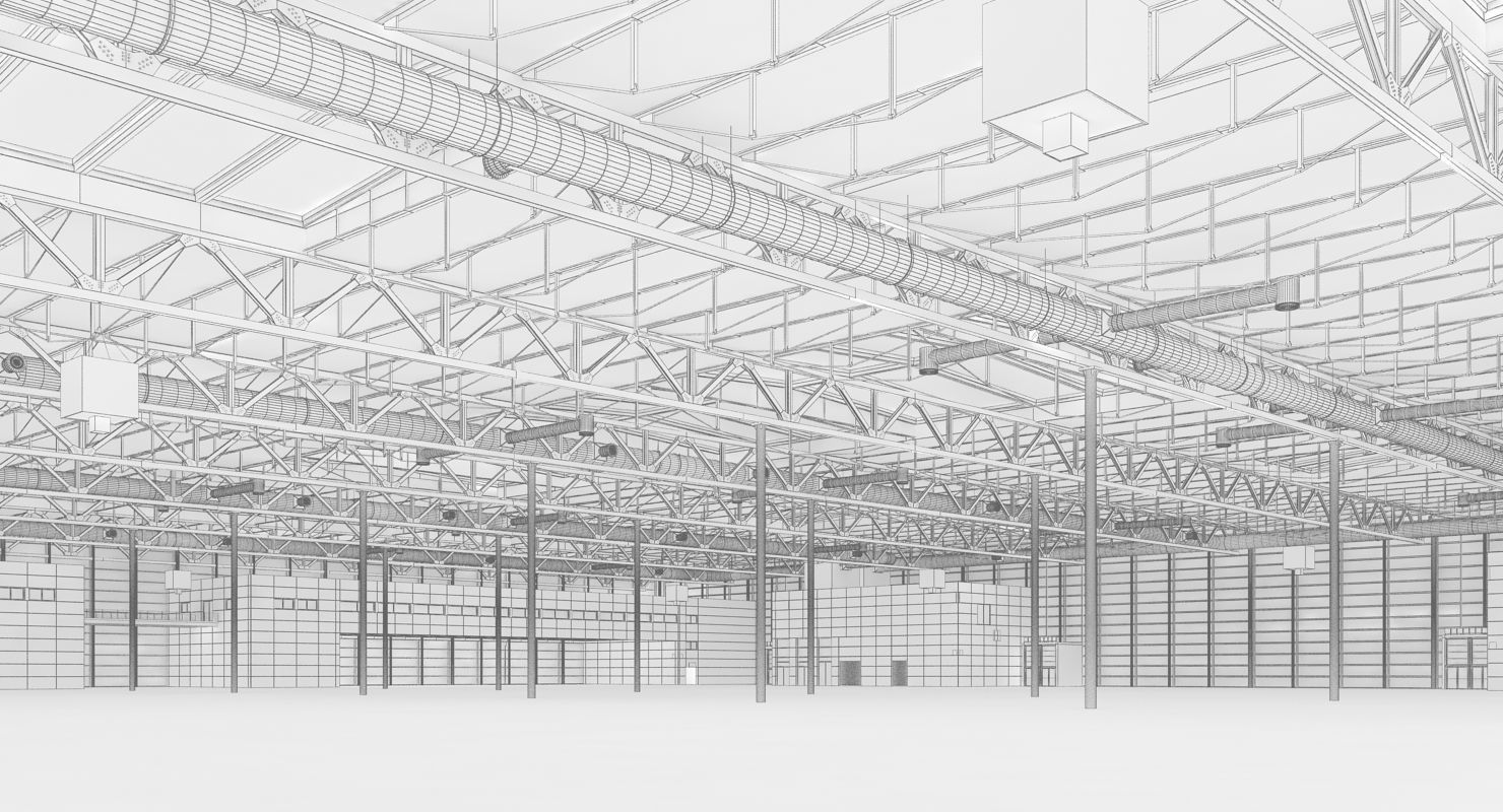 Warehouse 7 industrial building with roof 3D model_21
