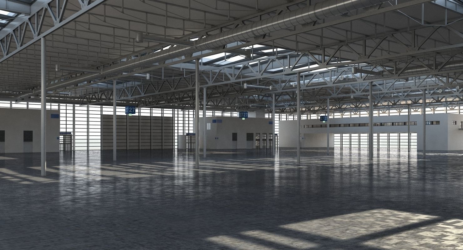 Warehouse 7 industrial building with roof 3D model_24