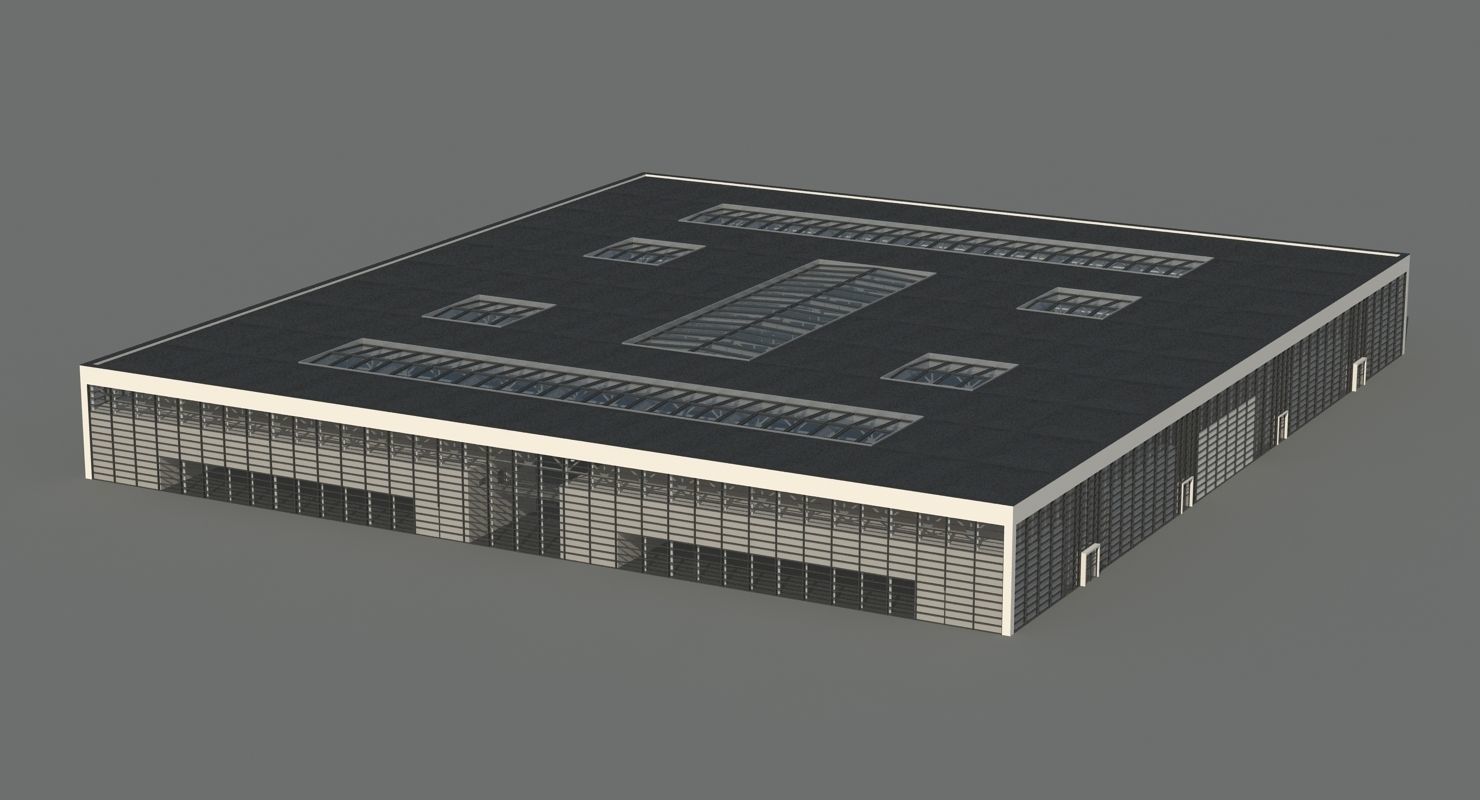 Warehouse 7 industrial building with roof 3D model_17