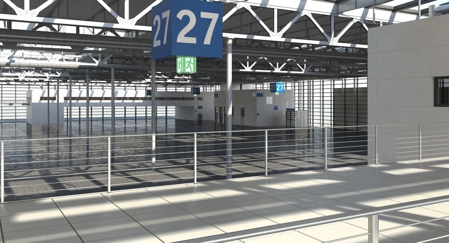 Warehouse 7 industrial building with roof 3D model_9