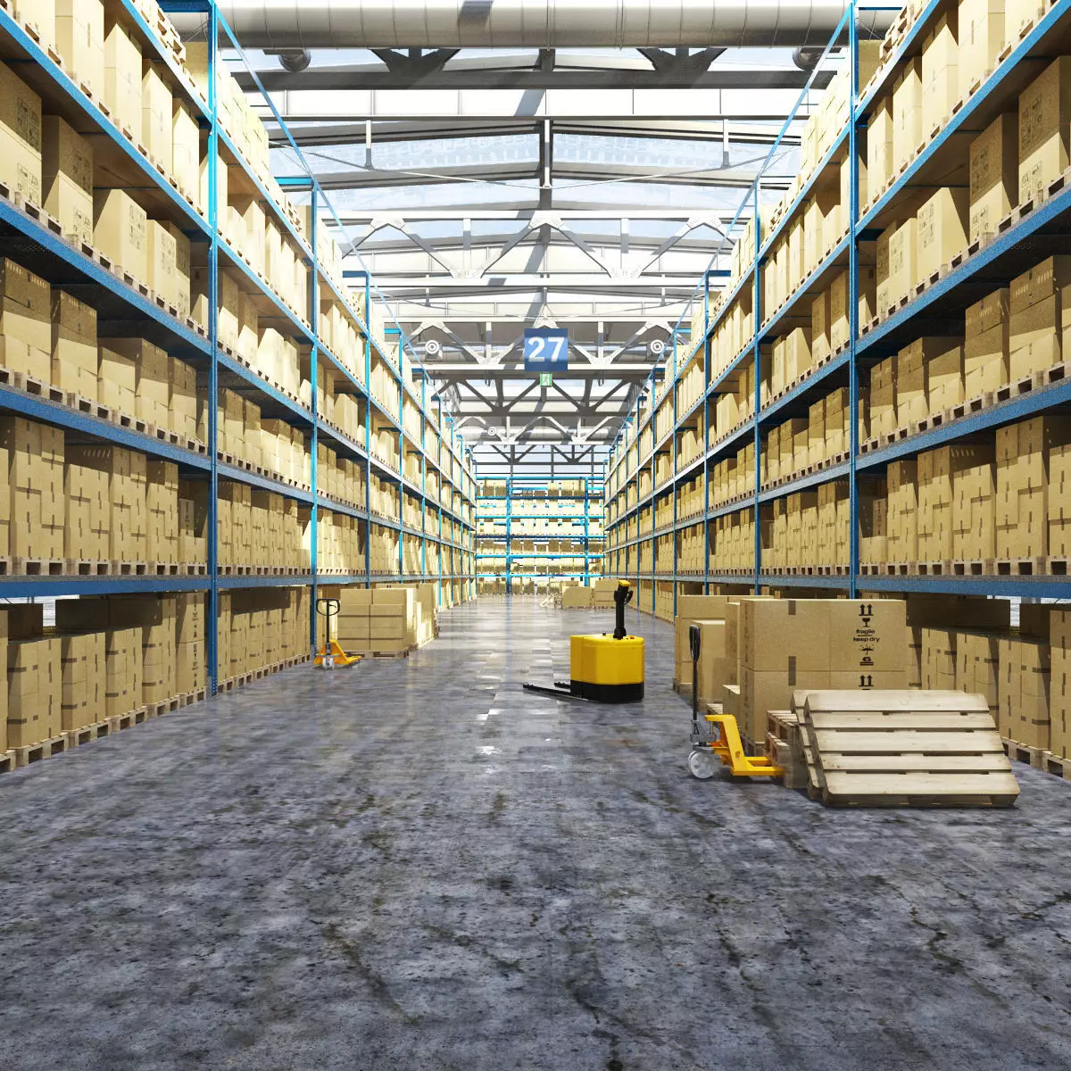 Warehouse 7 industrial building with roof 3D model_0