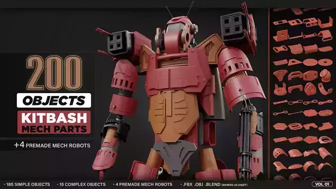 200 Objects - KITBASH - MECH PARTS - VOL 01