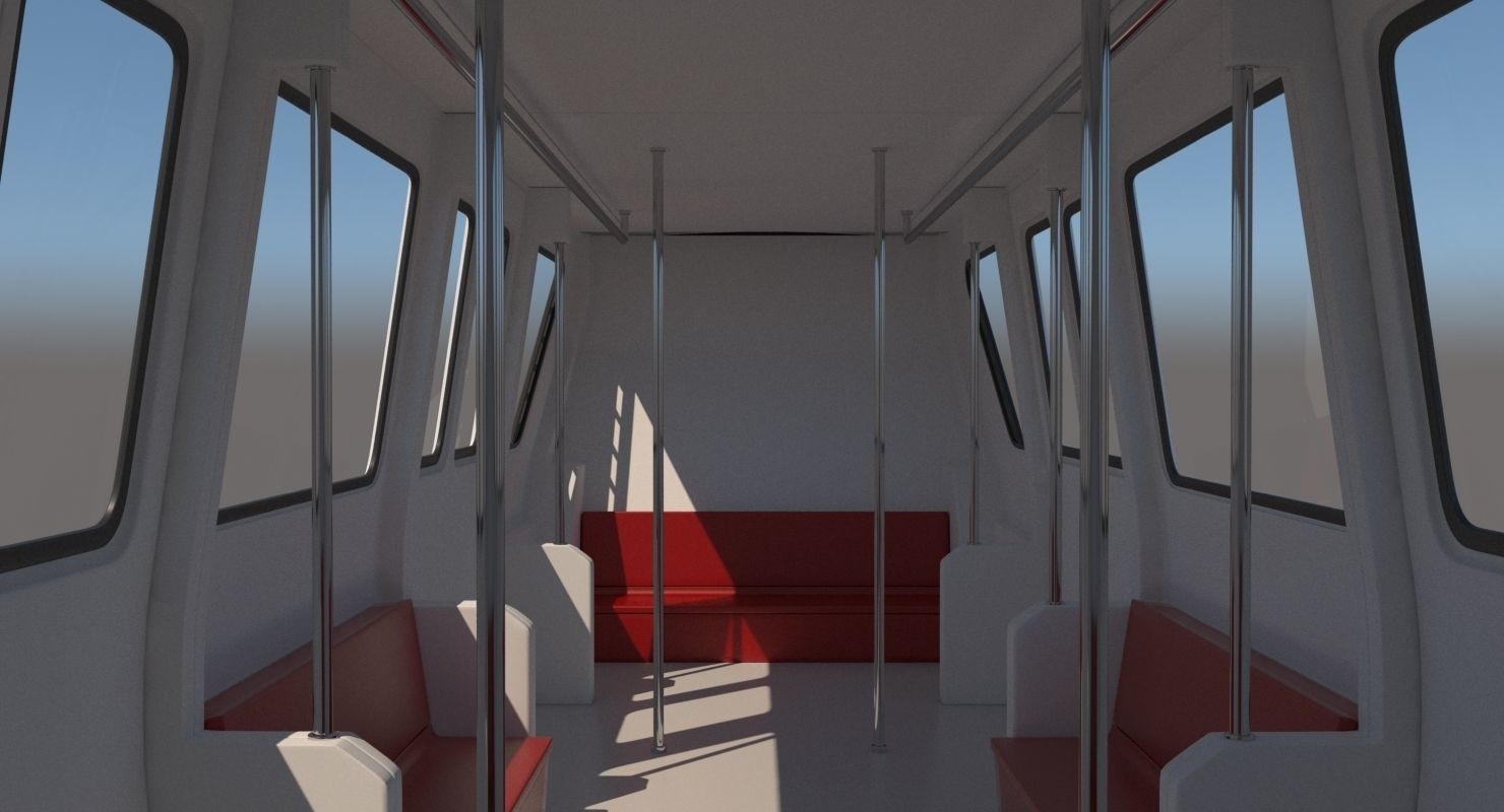 Monorail commuter train on side of concrete wall 3D model_5