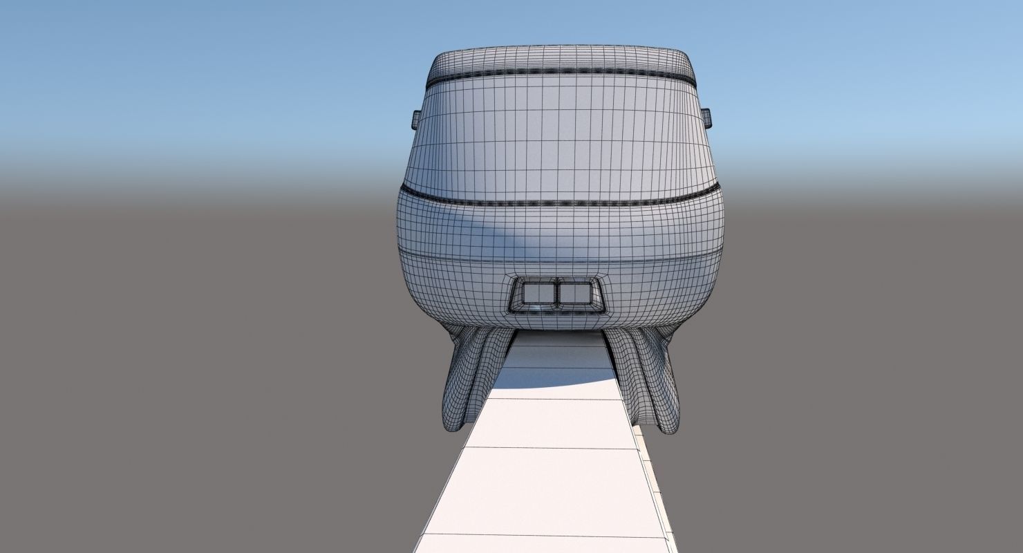 Monorail commuter train on side of concrete wall 3D model_13