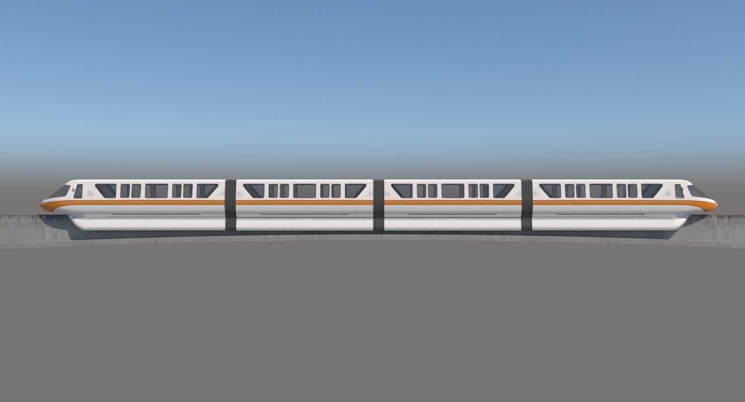 Monorail commuter train on side of concrete wall 3D model_6