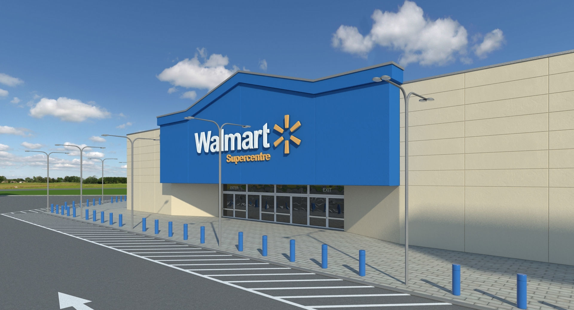Walmart Supercenter Retail Lot 3D model_4